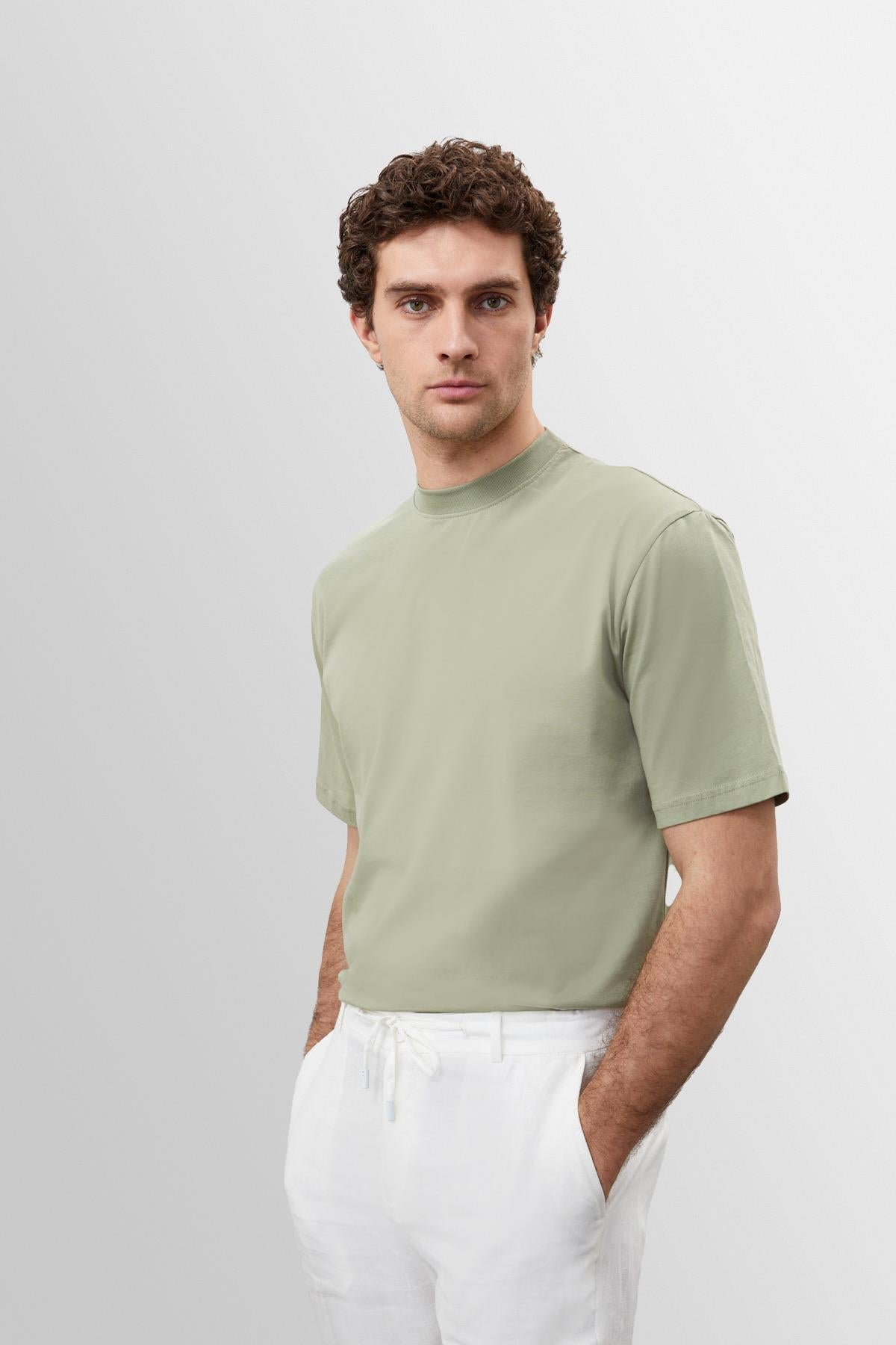 KOALA SYDNEY Men's Light Khaki Crew Neck Basic T-Shirt