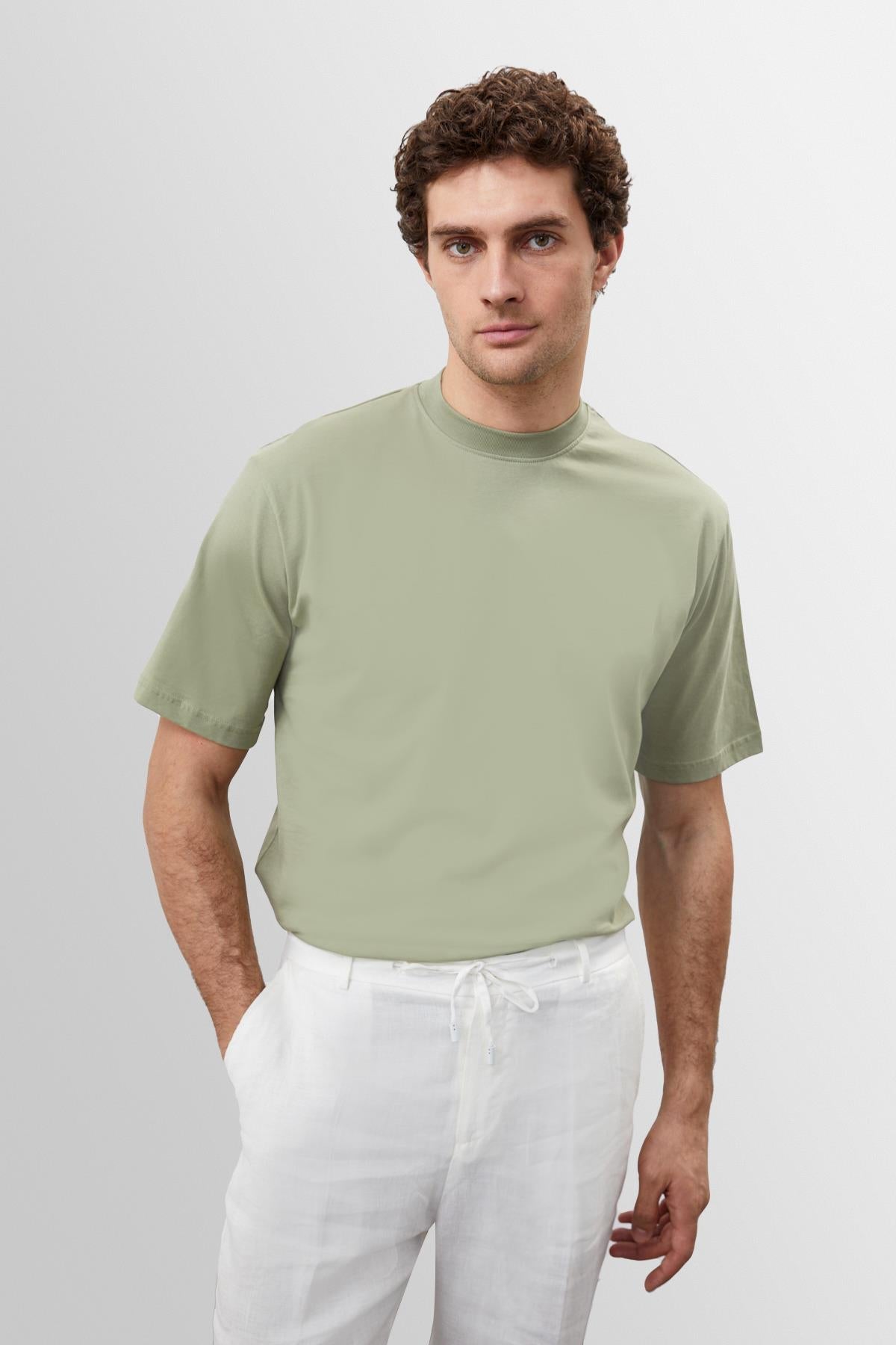 KOALA SYDNEY Men's Light Khaki Crew Neck Basic T-Shirt