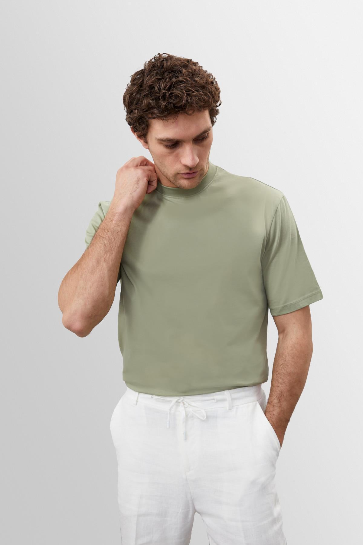 KOALA SYDNEY Men's Light Khaki Crew Neck Basic T-Shirt