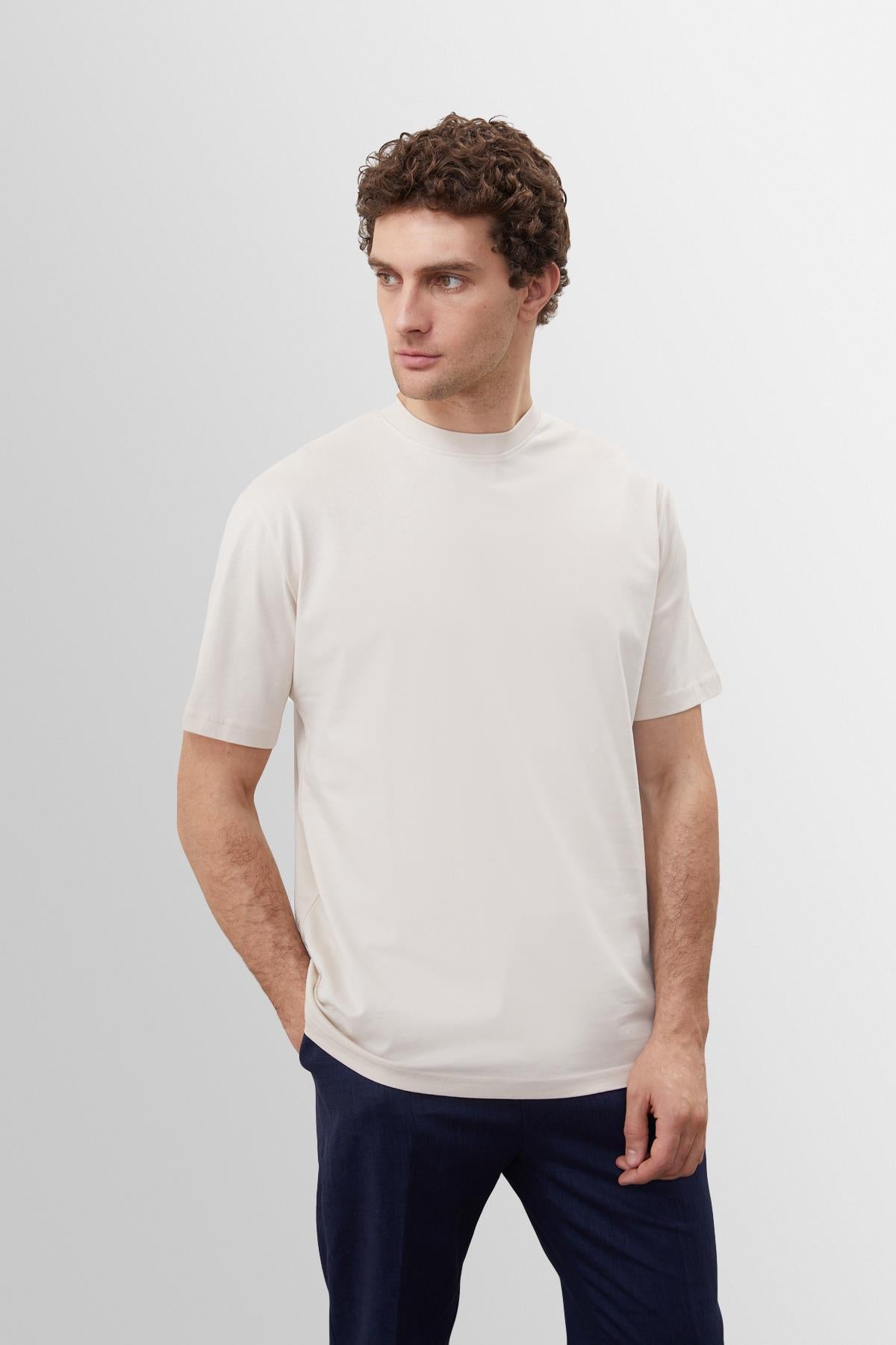 KOALA SYDNEY Men's Beige Crew Neck Basic T-Shirt