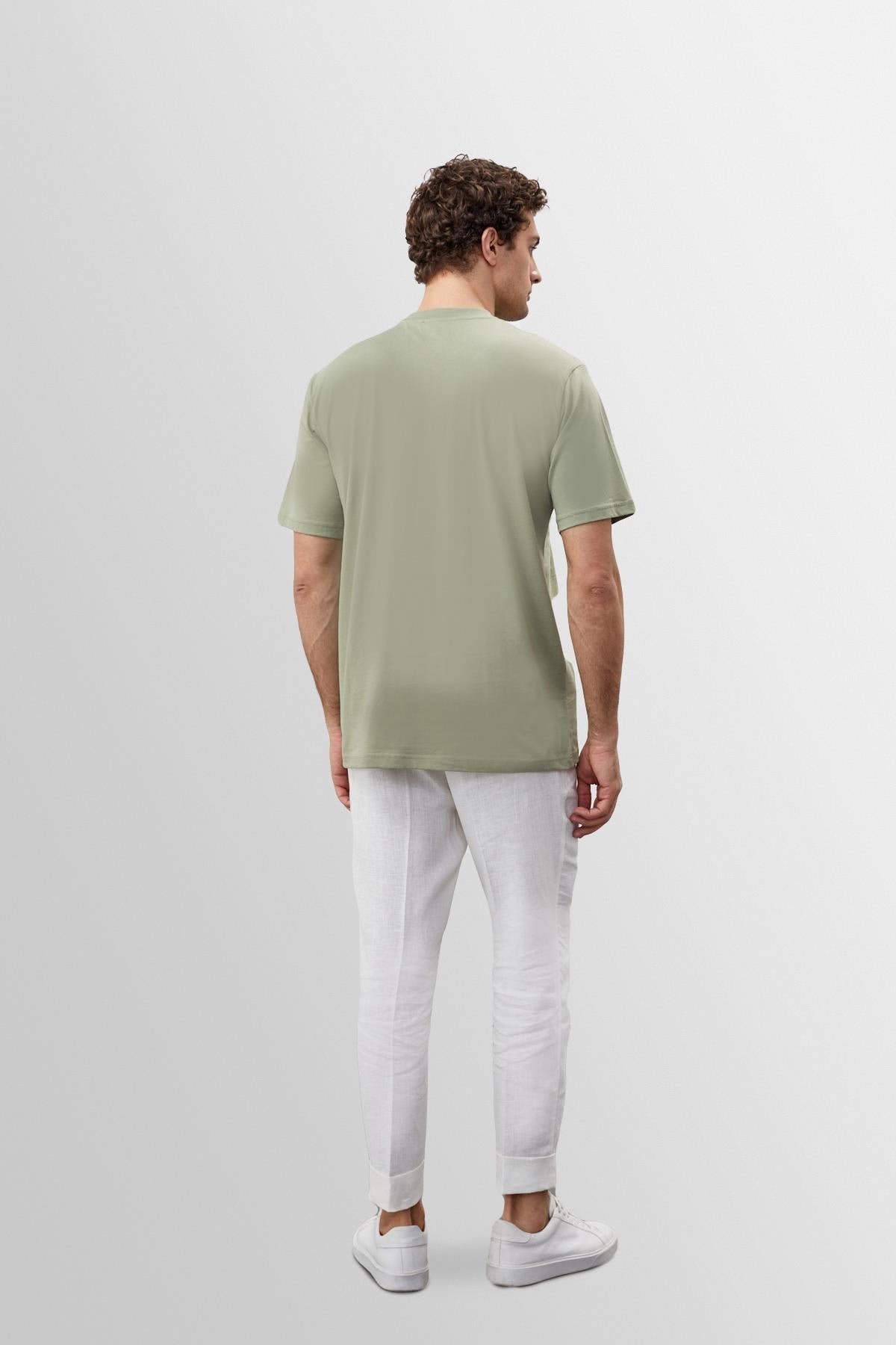 KOALA SYDNEY Men's Light Khaki Crew Neck Basic T-Shirt