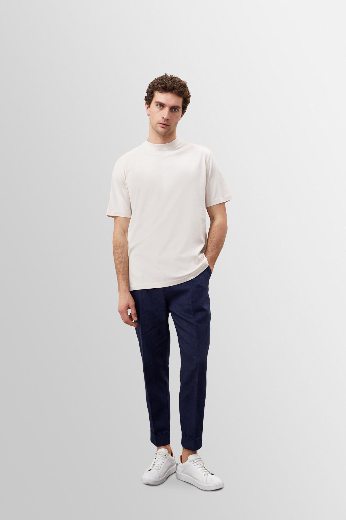 KOALA SYDNEY Men's Beige Crew Neck Basic T-Shirt