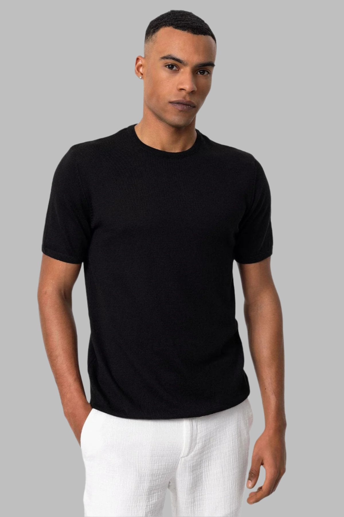 KOALA SYDNEY Men's Black Crew Neck Knit T-Shirt -