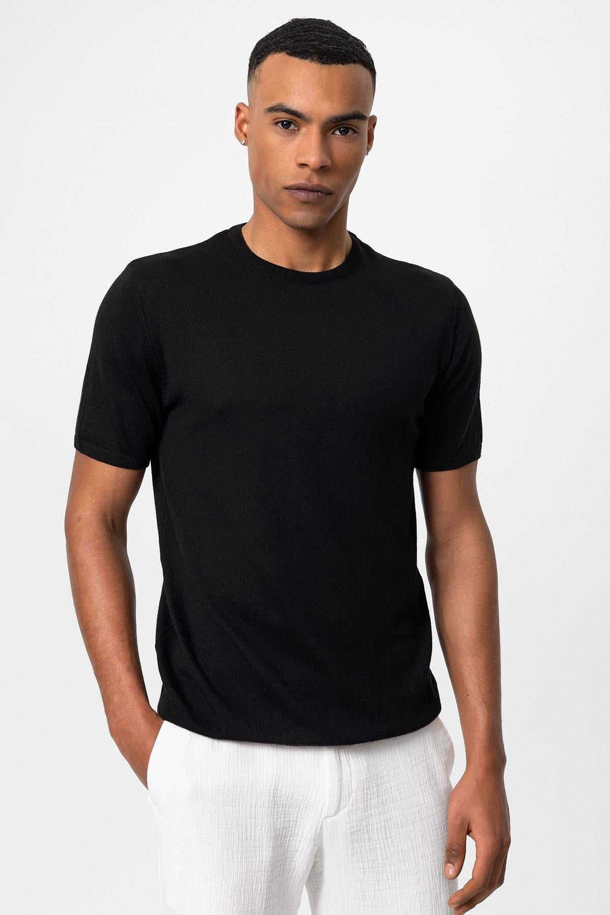 KOALA SYDNEY Men's Black Crew Neck Knit T-Shirt -