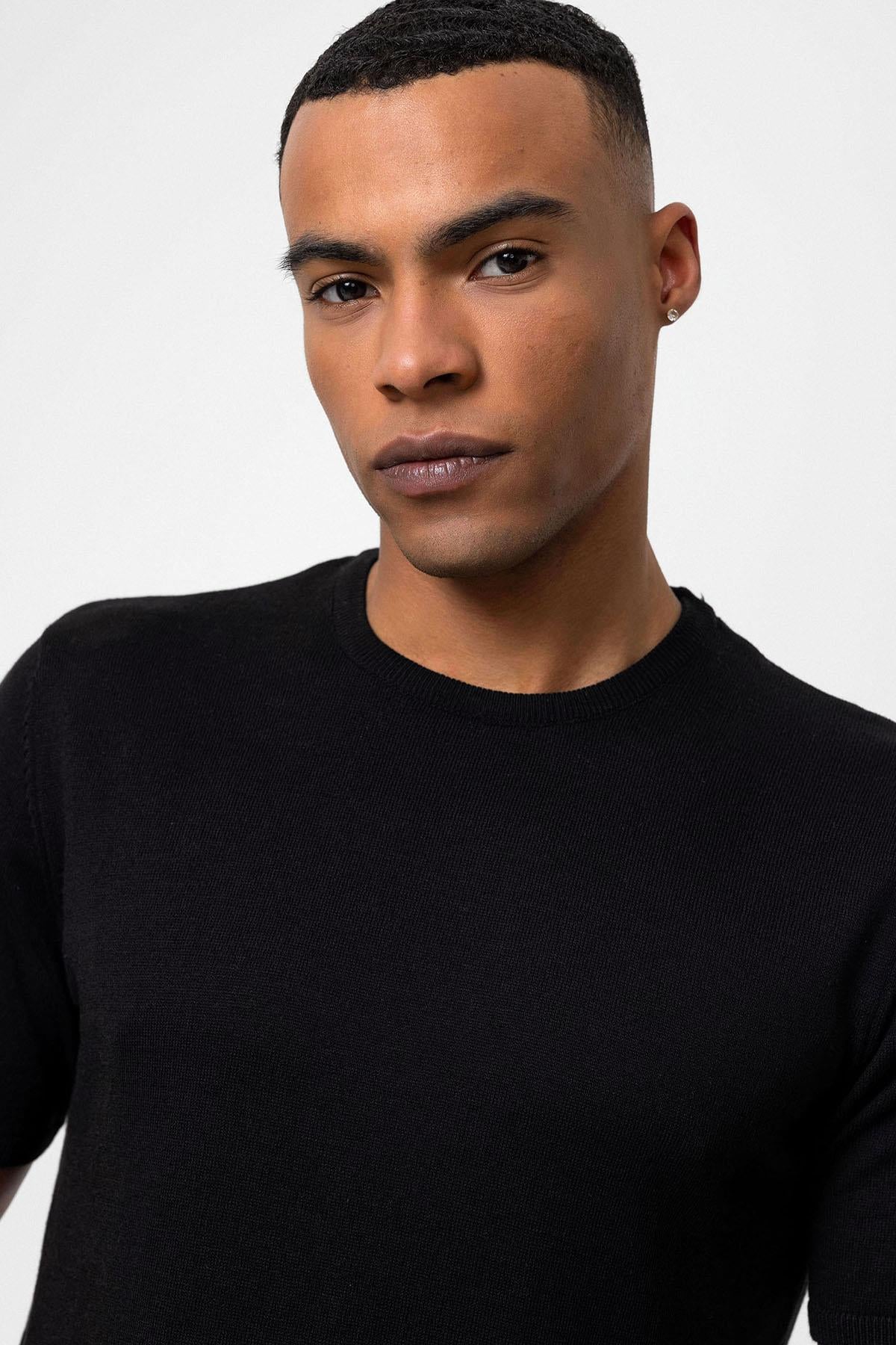 KOALA SYDNEY Men's Black Crew Neck Knit T-Shirt