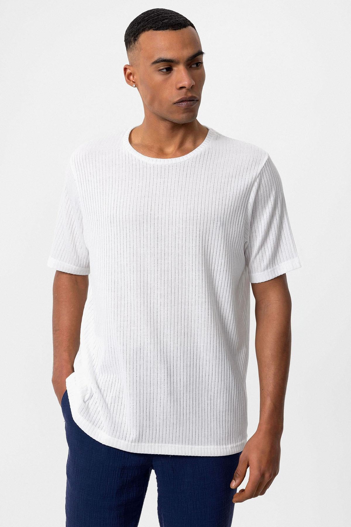 KOALA SYDNEY Men's White Crew Neck Ribbed T-Shirt