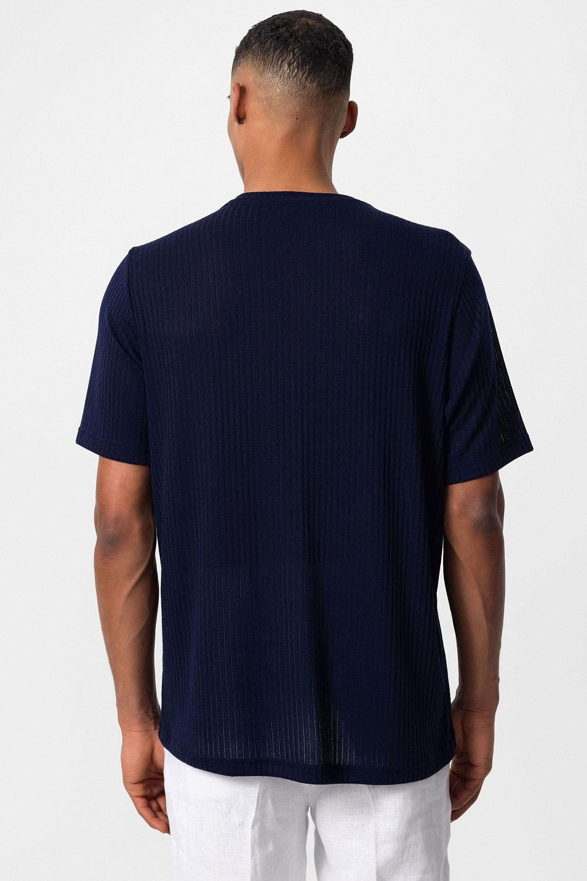KOALA SYDNEY Men's Navy Blue Crew Neck Ribbed T-Shirt
