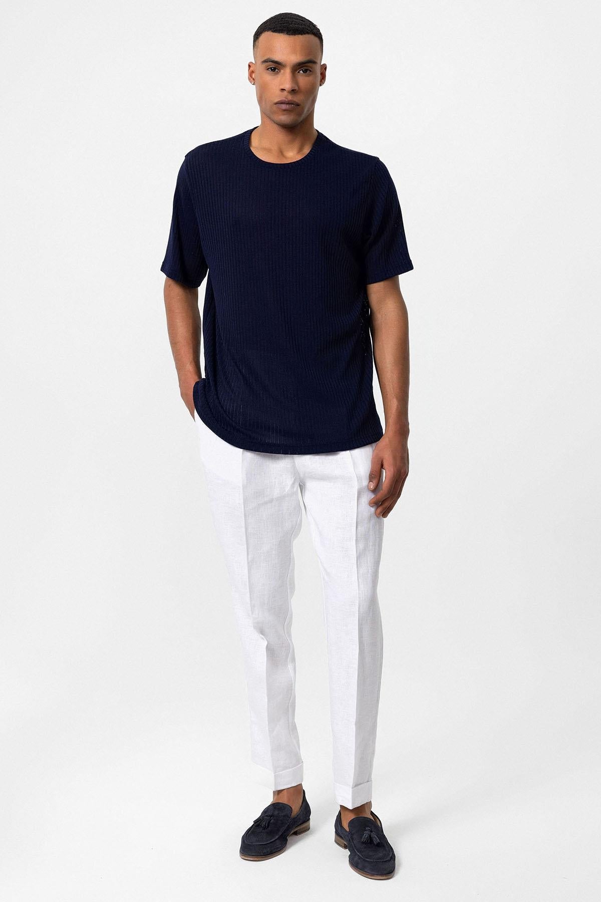 KOALA SYDNEY Men's Navy Blue Crew Neck Ribbed T-Shirt