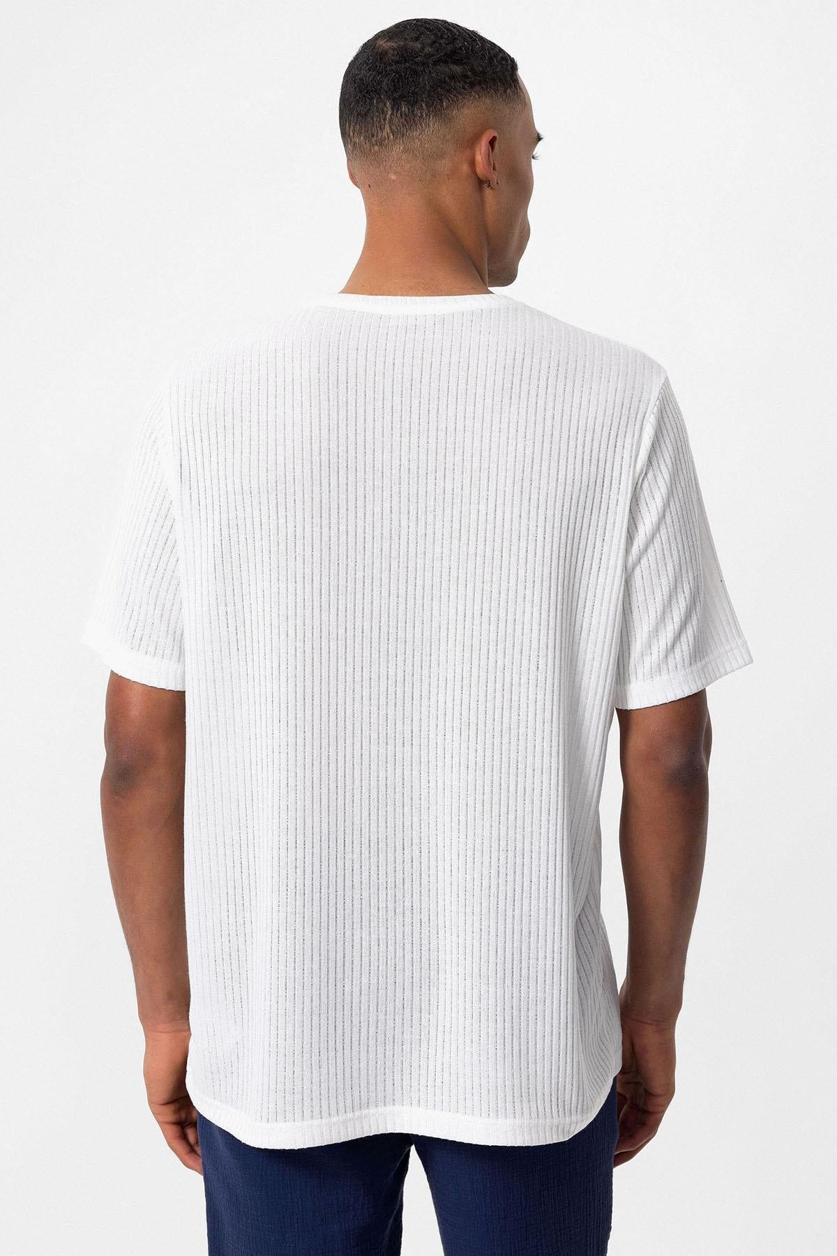 KOALA SYDNEY Men's White Crew Neck Ribbed T-Shirt