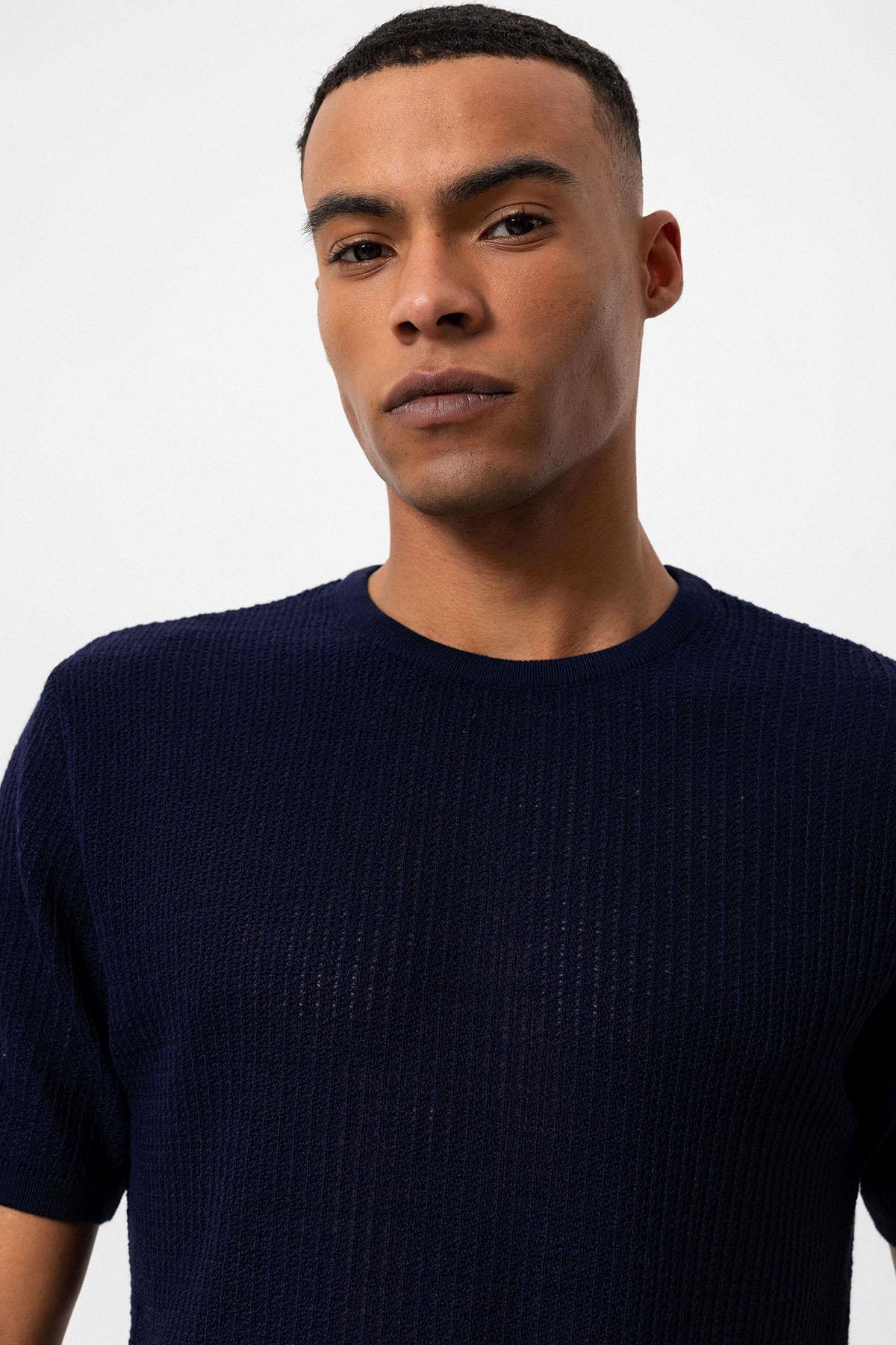 KOALA SYDNEY Men's Navy Blue Crew Neck Knit T-Shirt