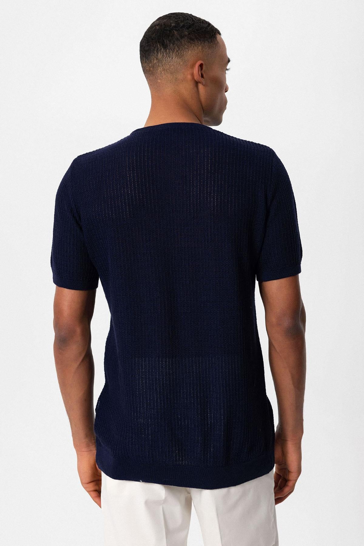 KOALA SYDNEY Men's Navy Blue Crew Neck Knit T-Shirt