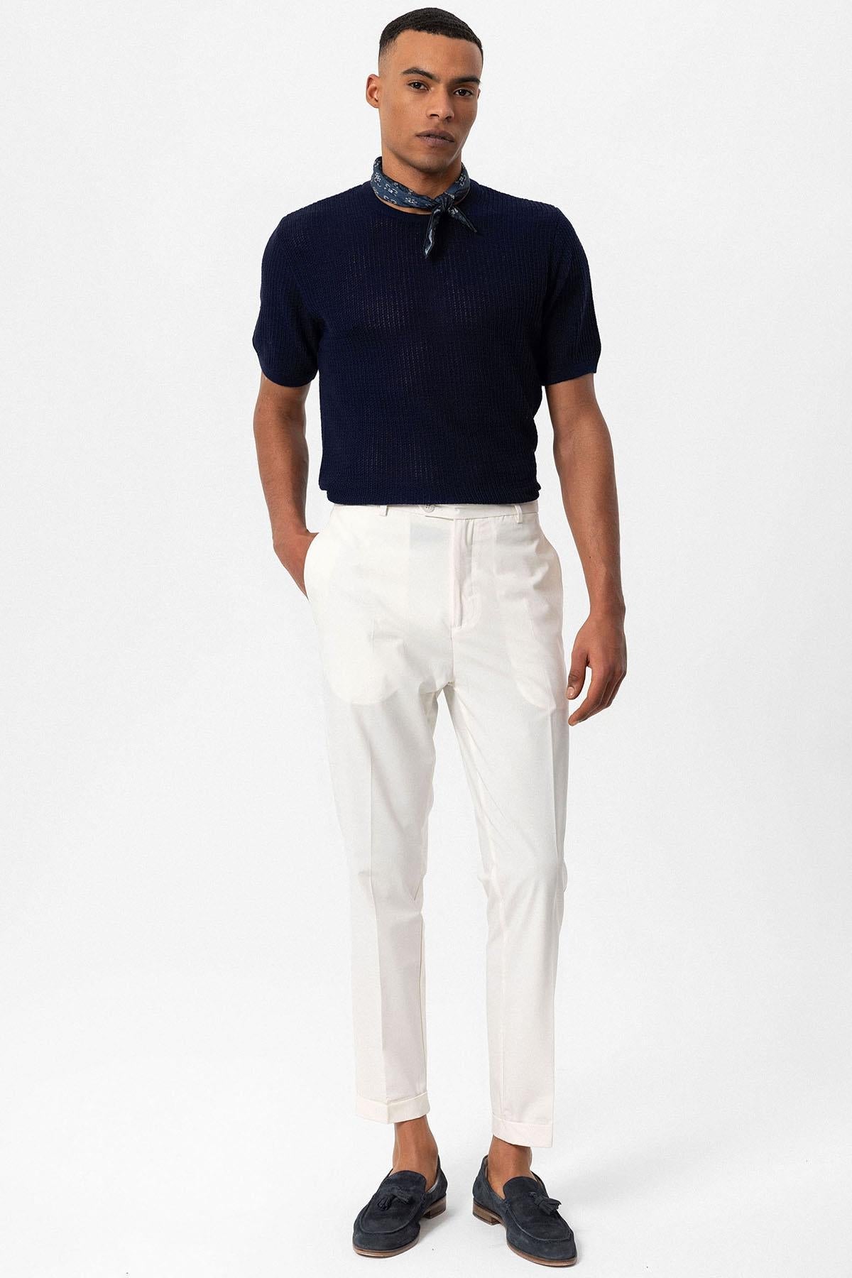Men's Navy Blue Crew Neck Knit T-Shirt