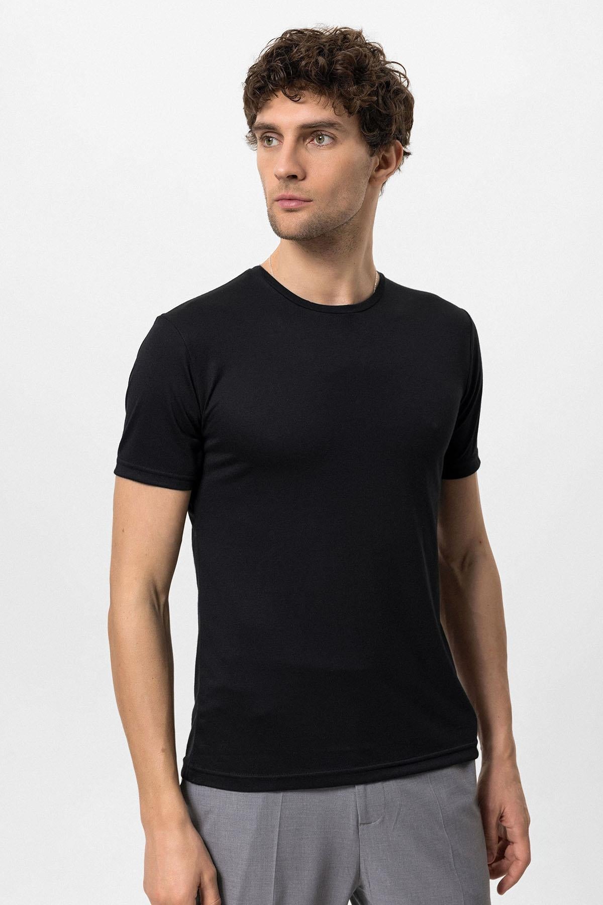 KOALA SYDNEY Men's Black Crew Neck Slim Fit T-Shirt