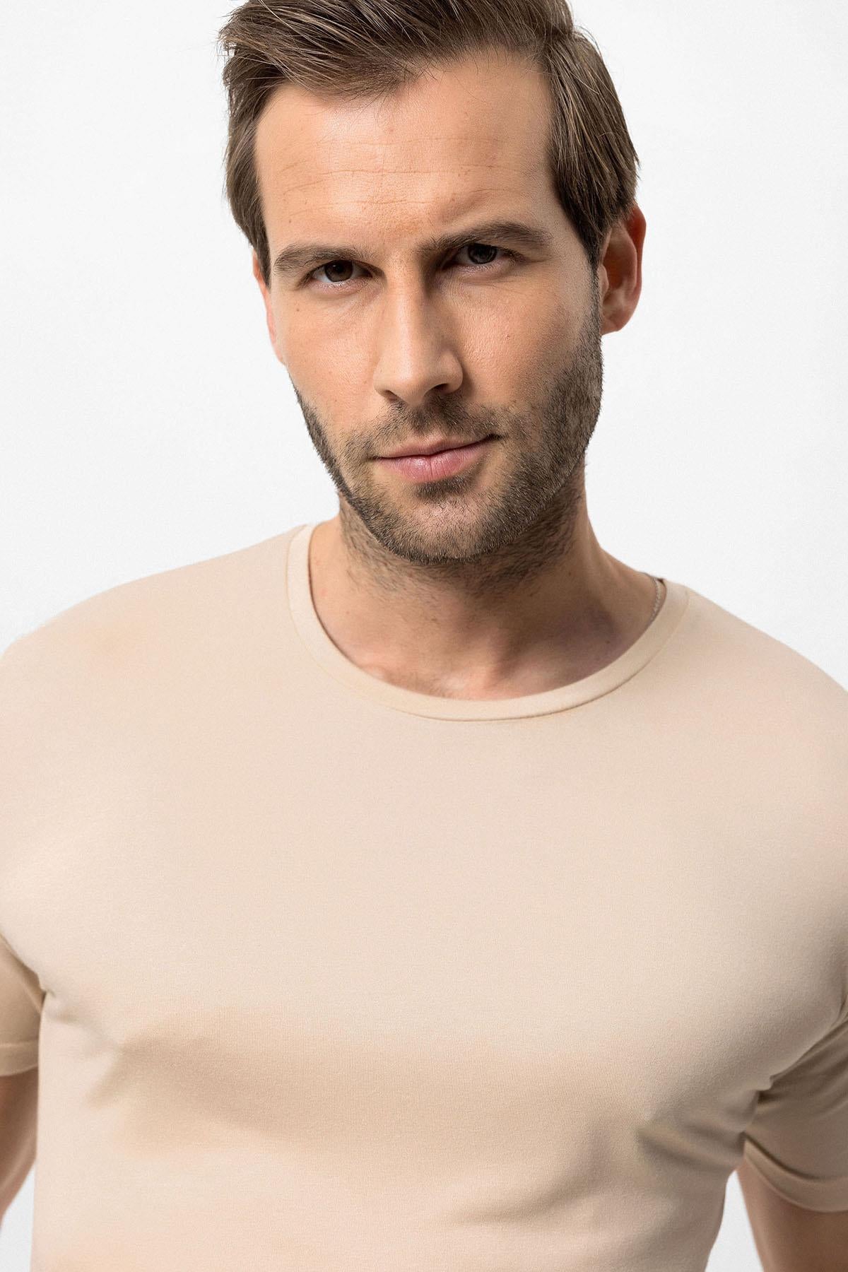 KOALA SYDNEY Men's Beige Crew Neck Slim Fit T-Shirt