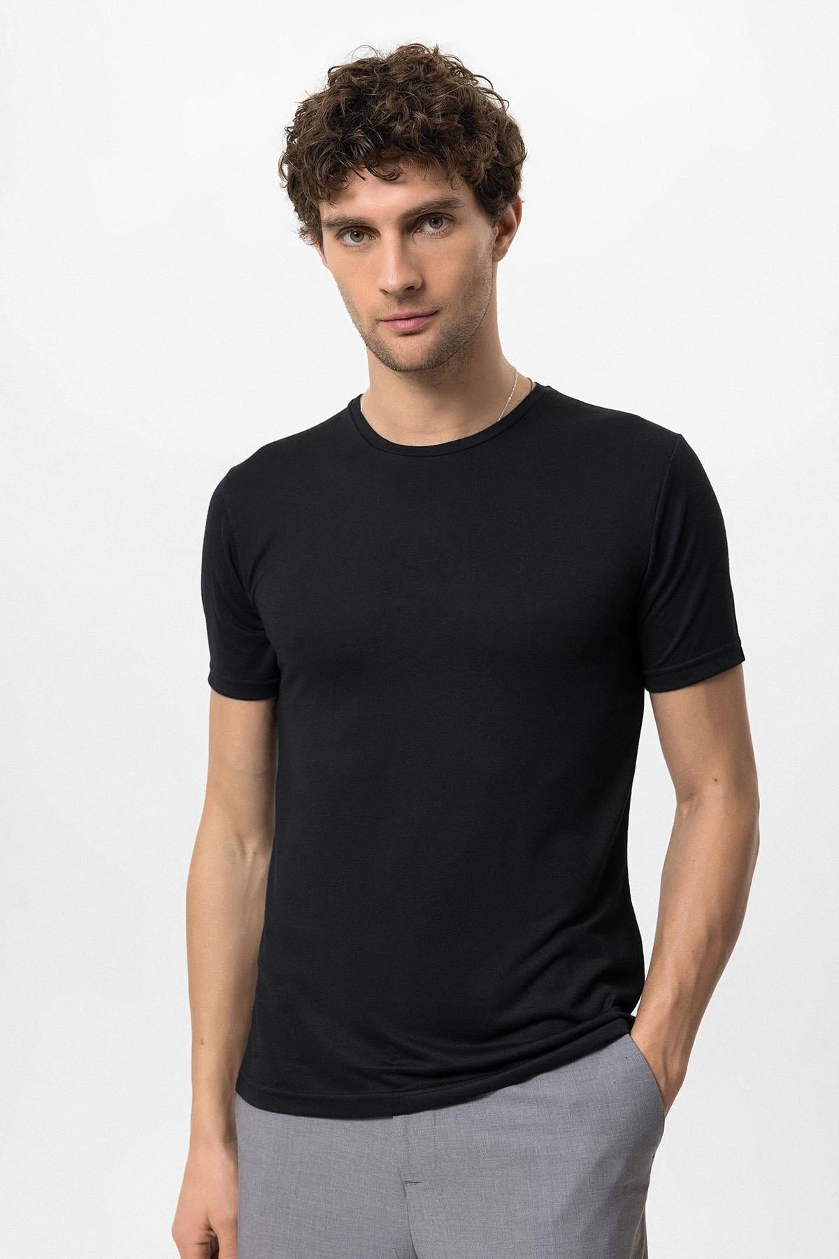 KOALA SYDNEY Men's Black Crew Neck Slim Fit T-Shirt