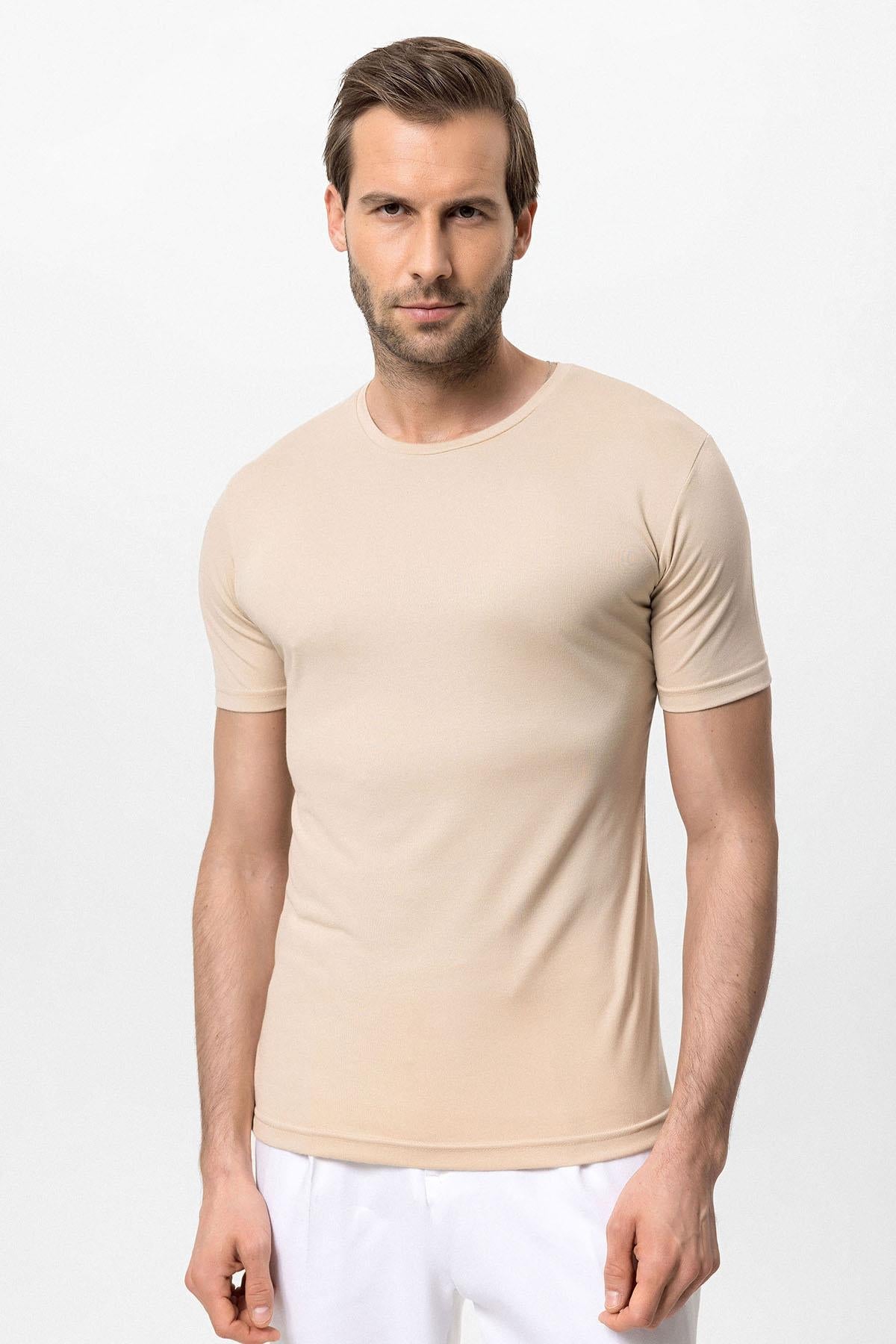 KOALA SYDNEY Men's Beige Crew Neck Slim Fit T-Shirt