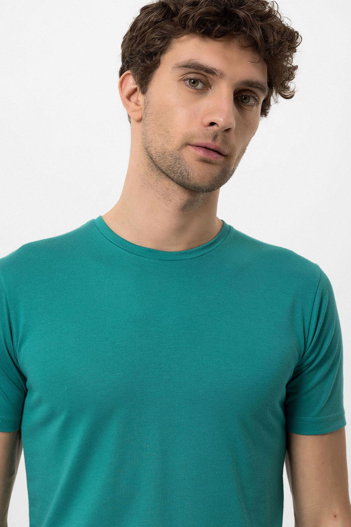 KOALA SYDNEY Men's Green Crew Neck Slim Fit T-Shirt
