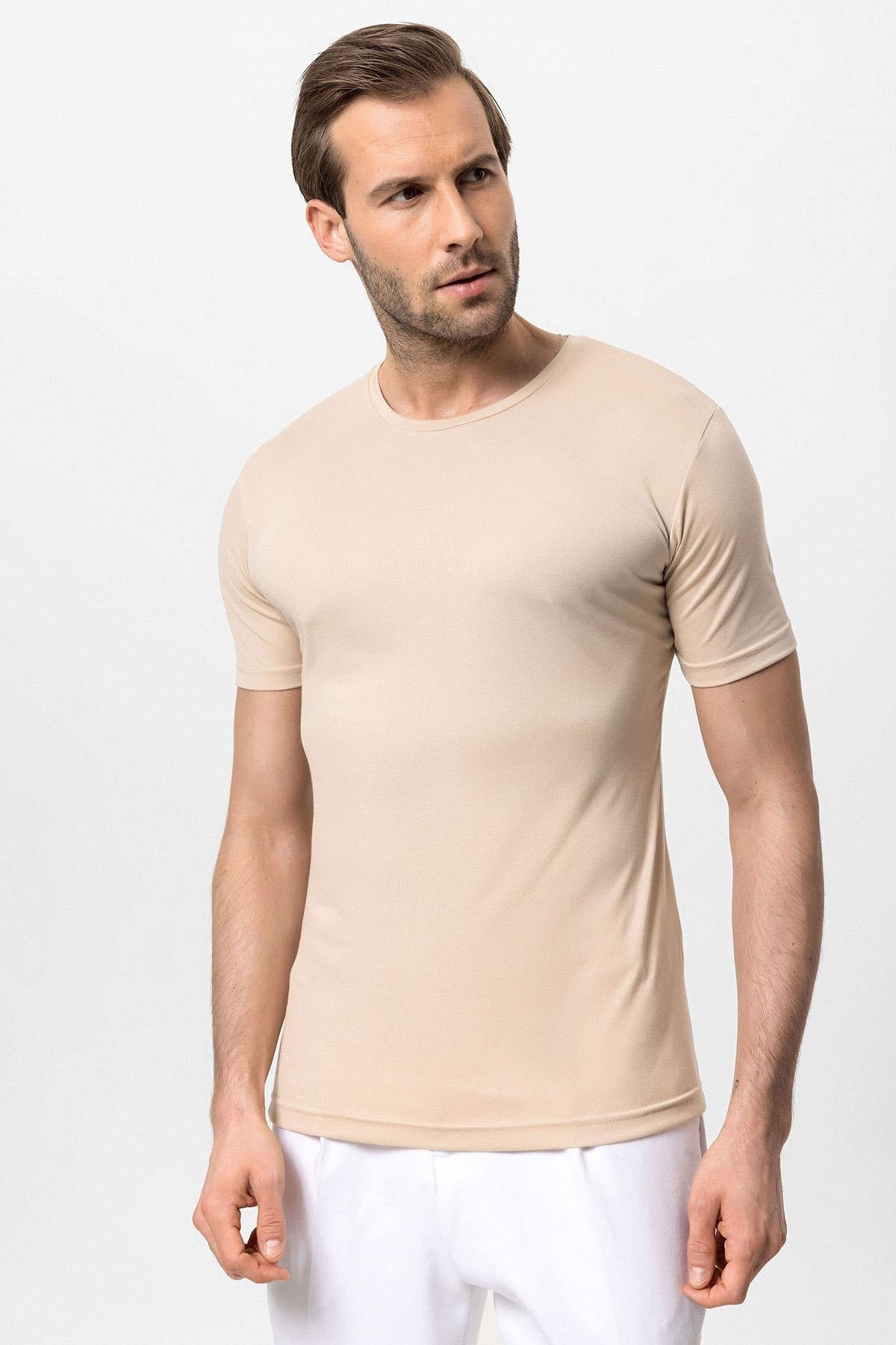 KOALA SYDNEY Men's Beige Crew Neck Slim Fit T-Shirt