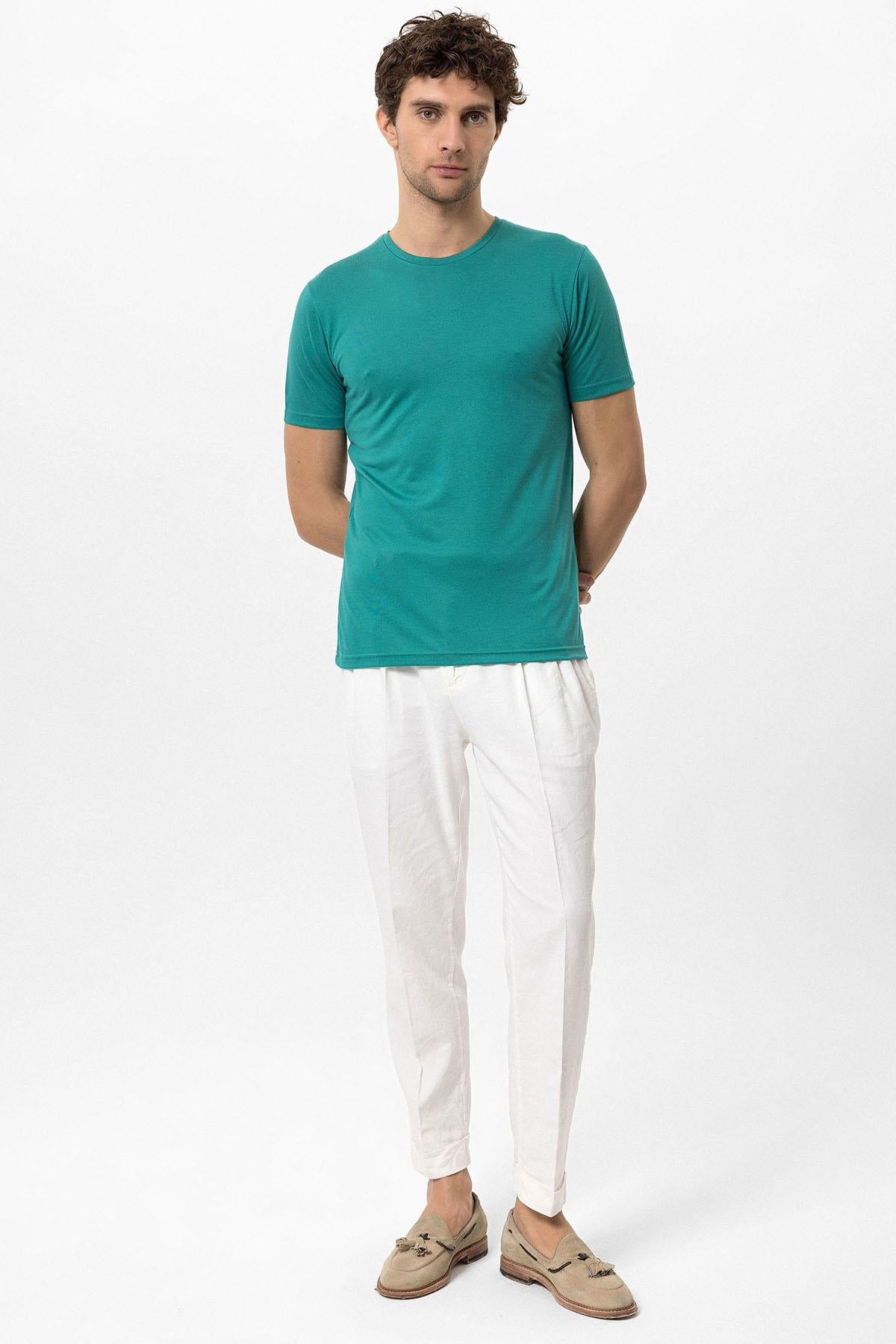 KOALA SYDNEY Men's Green Crew Neck Slim Fit T-Shirt