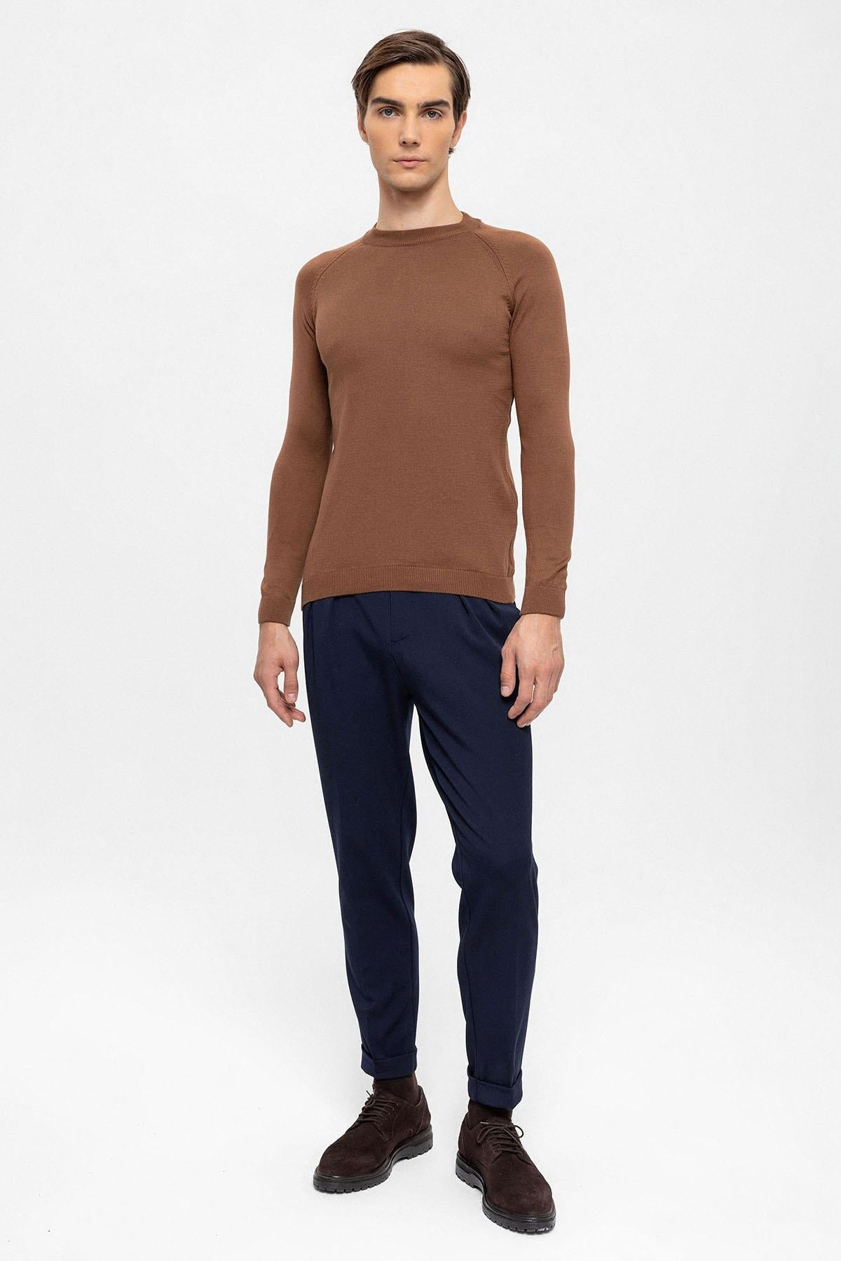 KOALA SYDNEY Men's Brown Crew Neck Slim Fit Knitwear Sweater