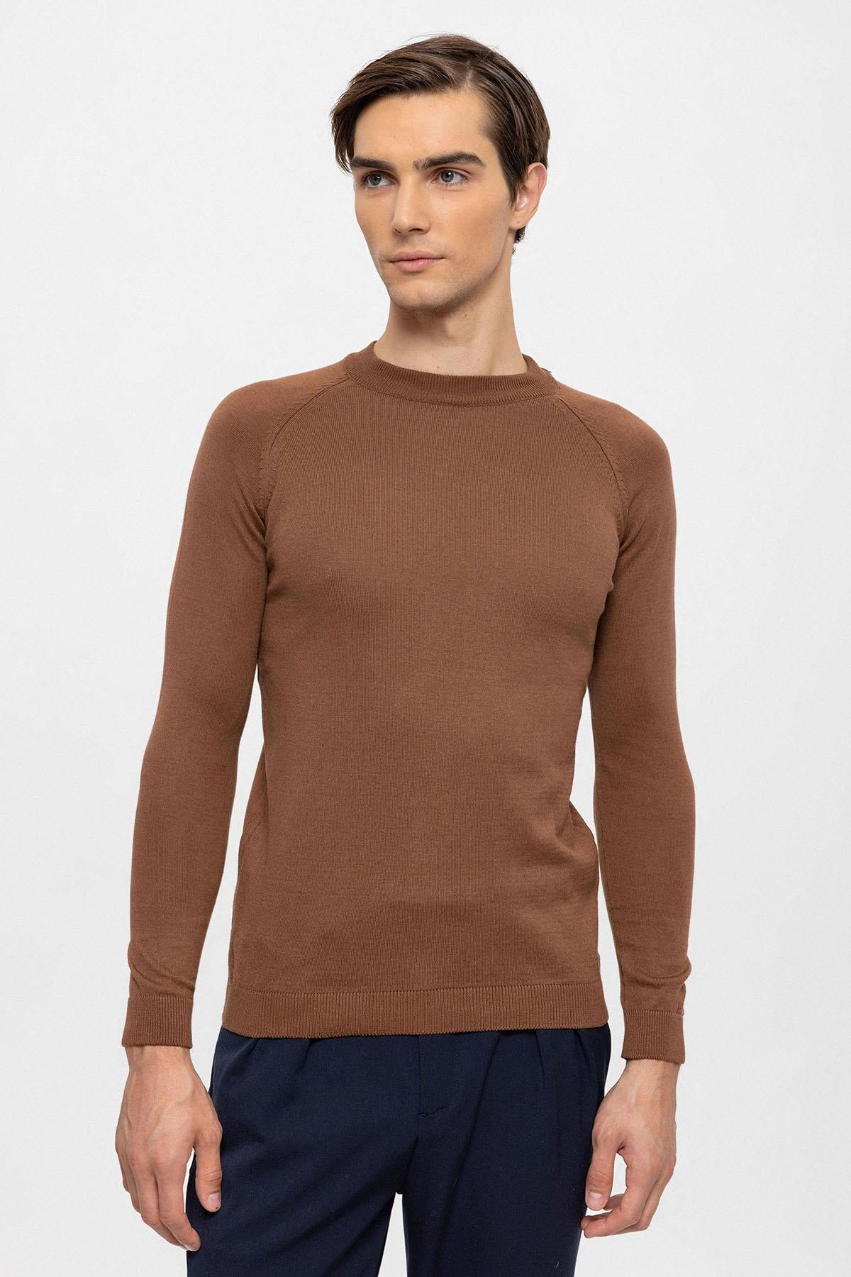 KOALA SYDNEY Men's Brown Crew Neck Slim Fit Knitwear Sweater