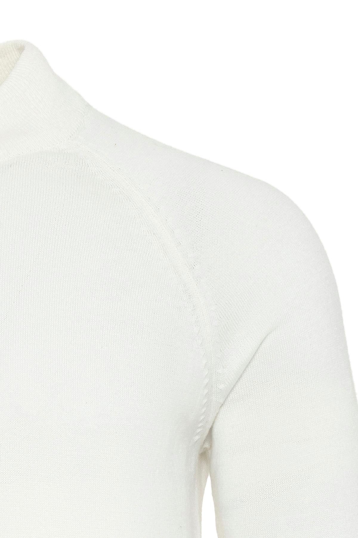 Men's Ecru Crew Neck Slim Fit Knitwear Sweater - Wessi