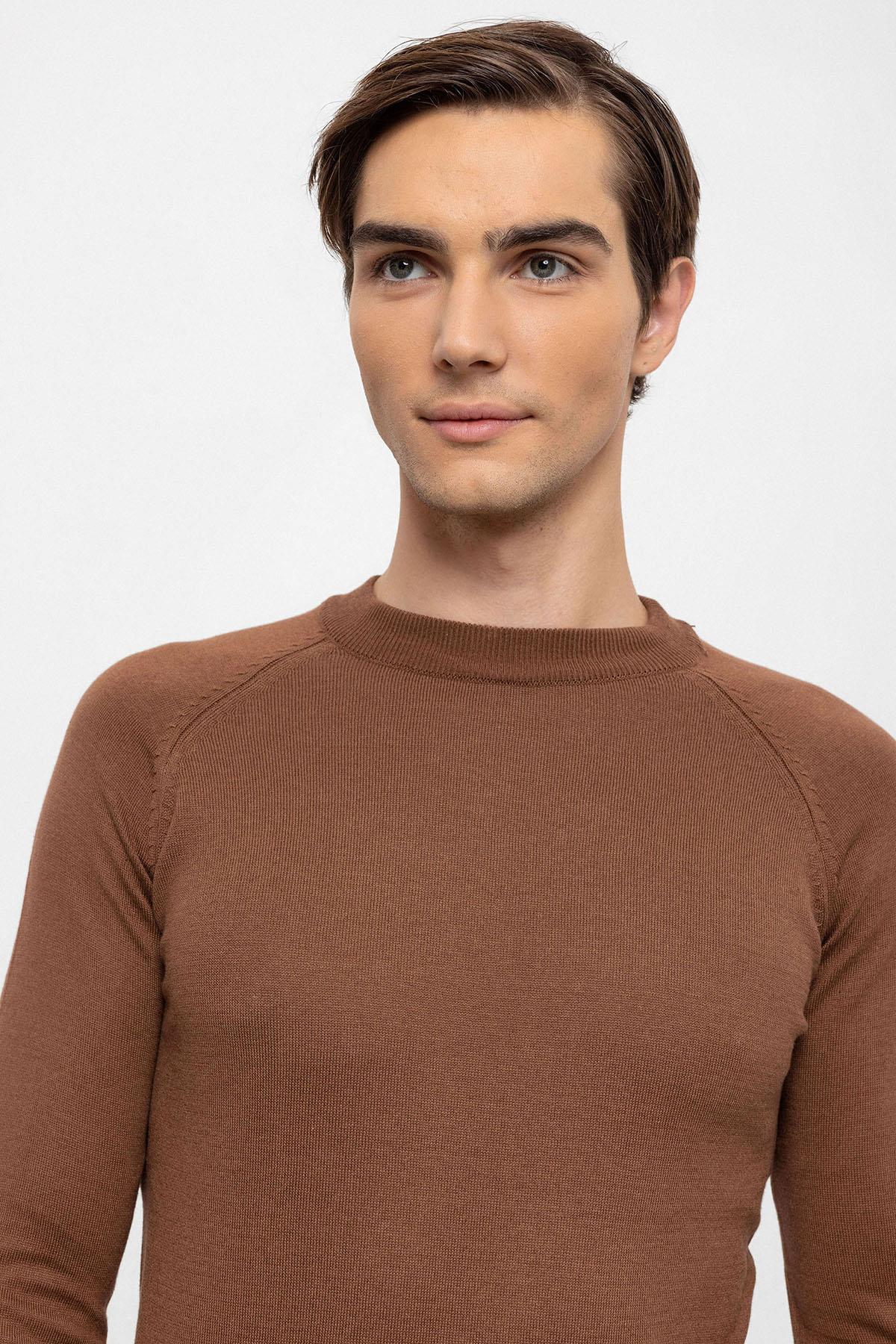 KOALA SYDNEY Men's Brown Crew Neck Slim Fit Knitwear Sweater
