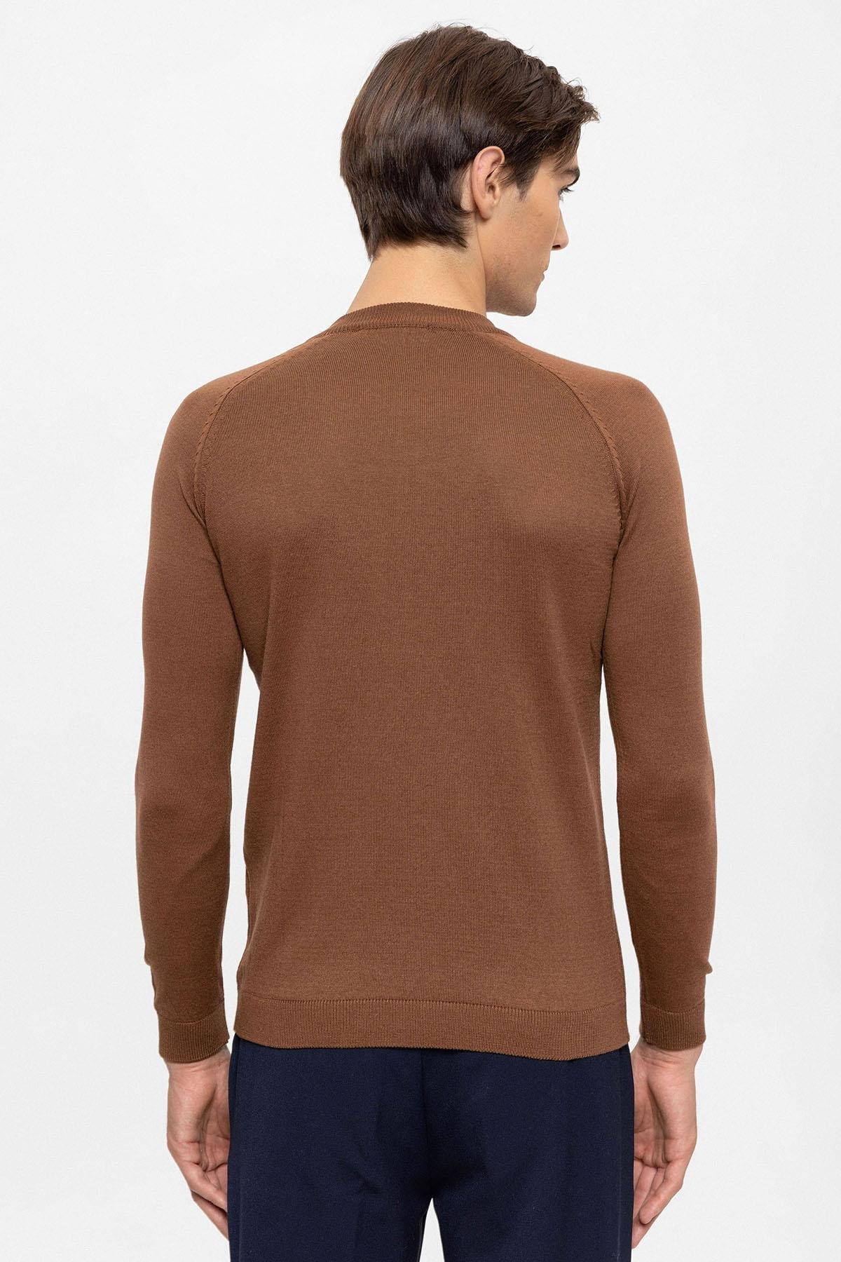 KOALA SYDNEY Men's Brown Crew Neck Slim Fit Knitwear Sweater