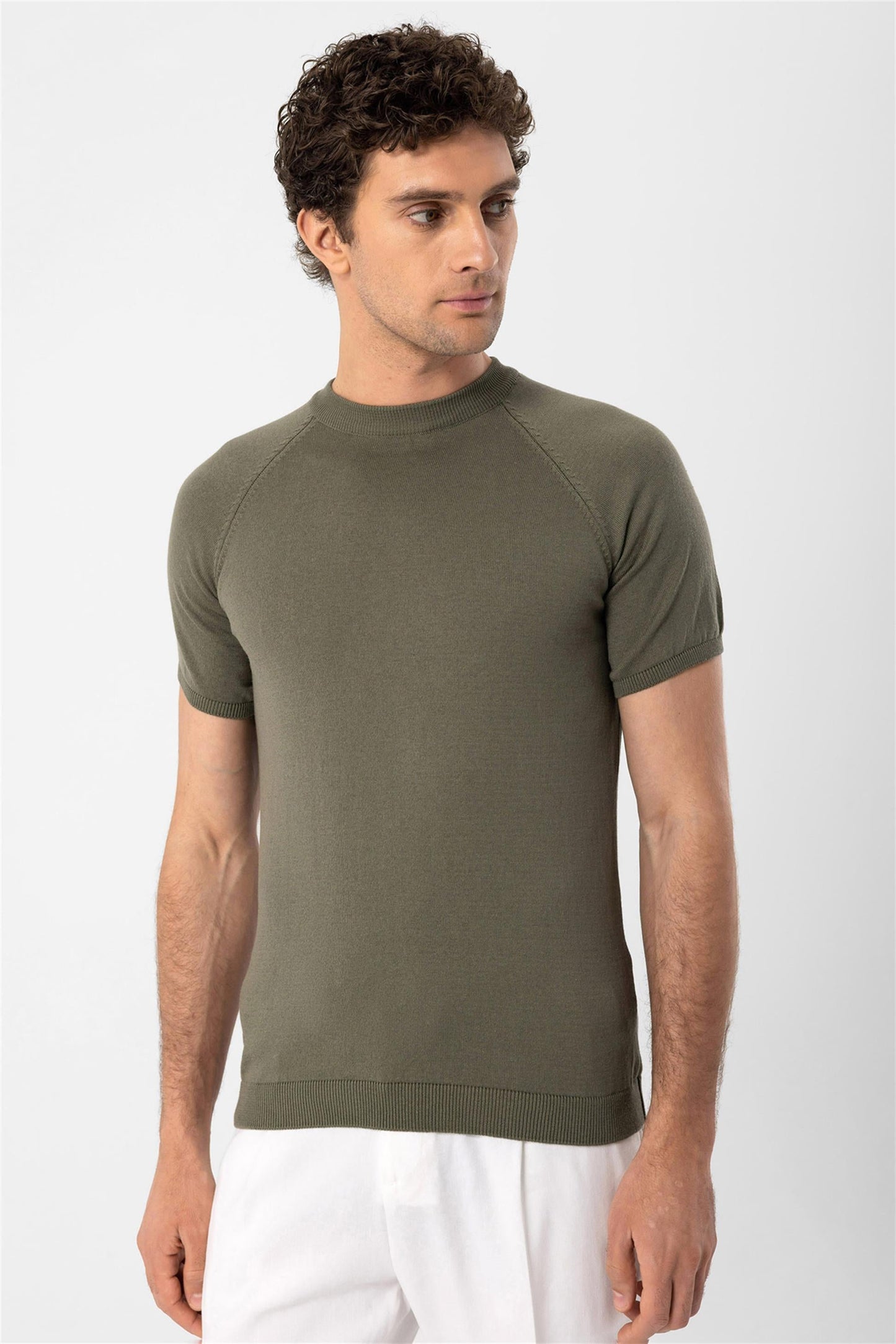 KOALA SYDNEY Men's Light Khaki Crew Neck Knitwear T-Shirt