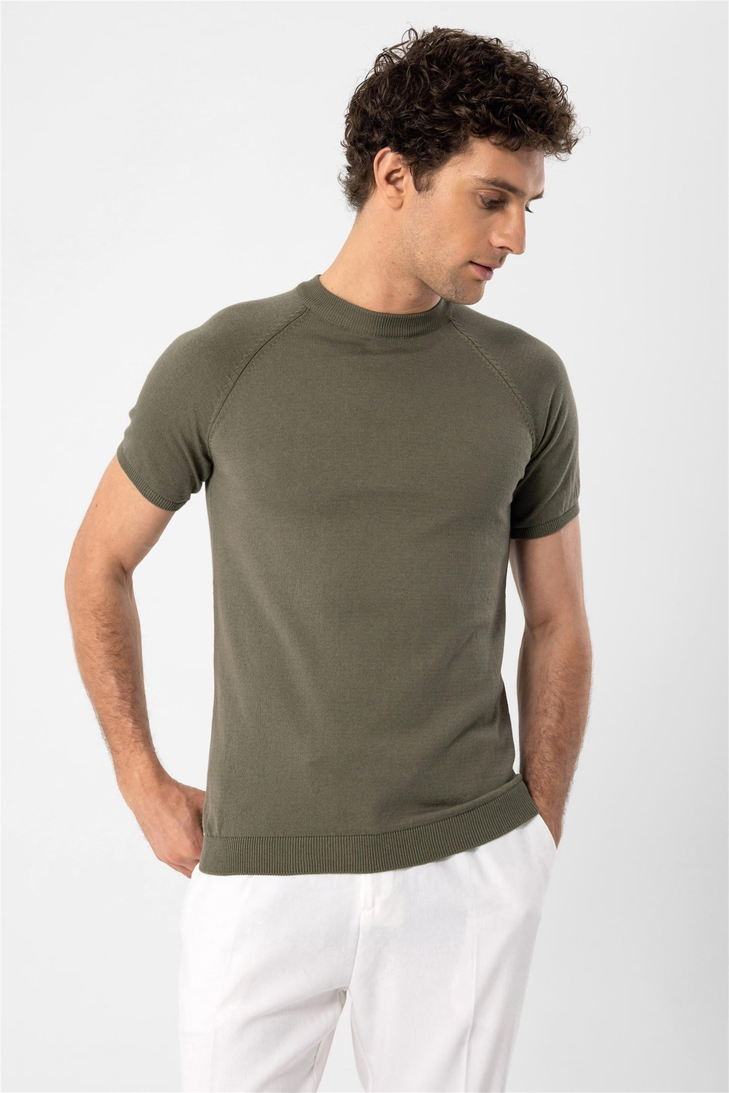 KOALA SYDNEY Men's Light Khaki Crew Neck Knitwear T-Shirt