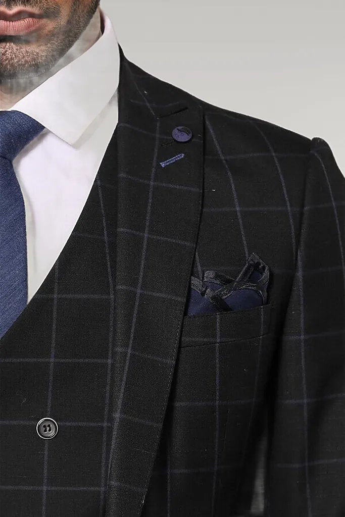 KOALA SYDNEY Black Checked 3 Piece Linen Suit |