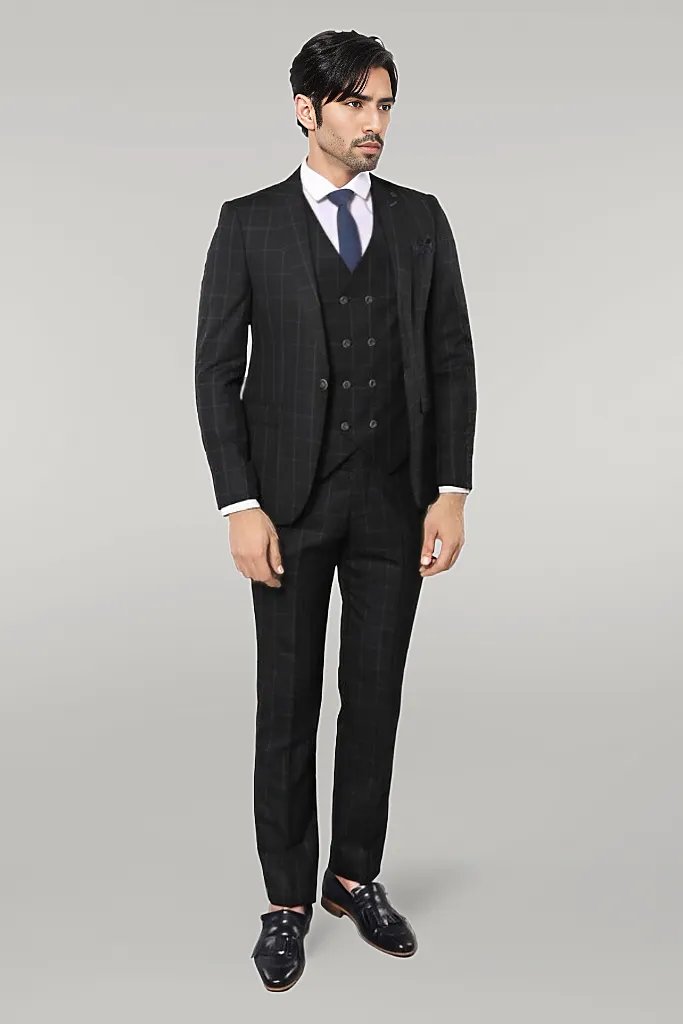 KOALA SYDNEY Black Checked 3 Piece Linen Suit |