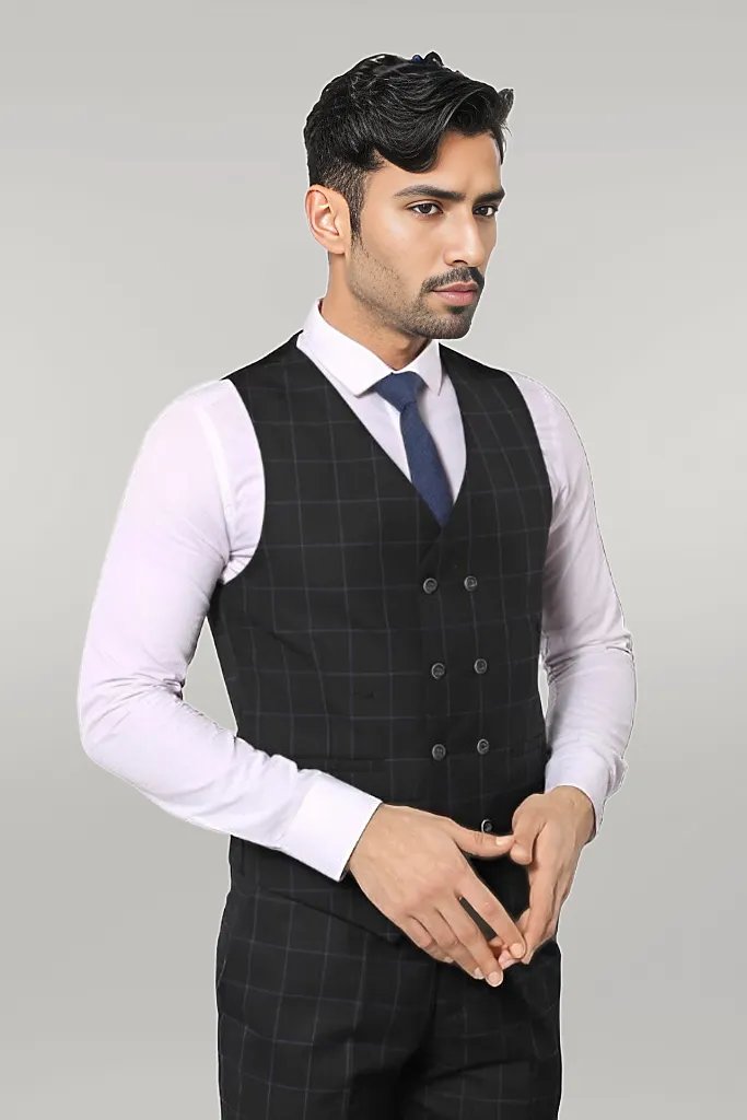 KOALA SYDNEY Black Checked 3 Piece Linen Suit |