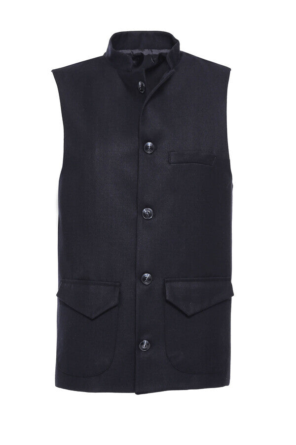 Mandarin Collar Cachet Black Men Vest