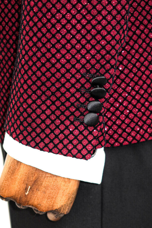 KOALA SYDNEY Black Patterned Over Burgundy Men Singer Tuxedo Blazer -