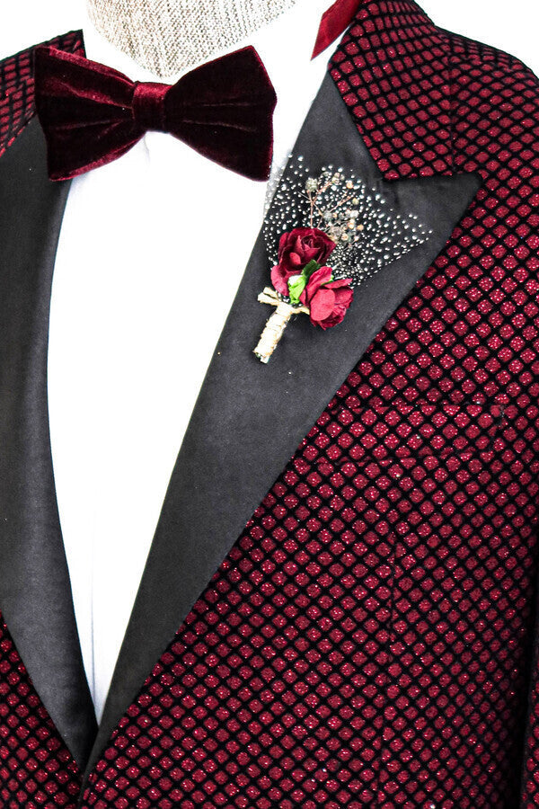 KOALA SYDNEY Black Patterned Over Burgundy Men Singer Tuxedo Blazer -