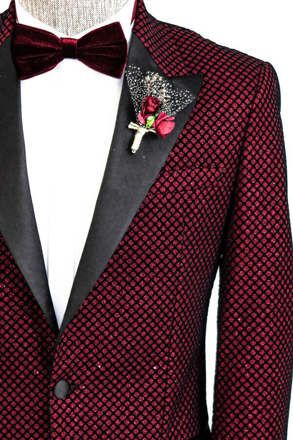 KOALA SYDNEY Black Patterned Over Burgundy Men Singer Tuxedo Blazer -