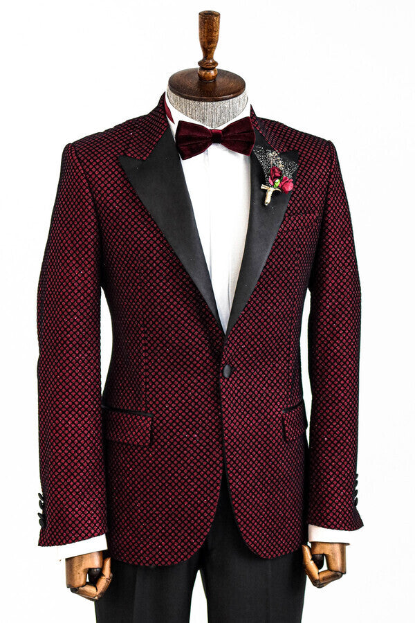 KOALA SYDNEY Black Patterned Over Burgundy Men Singer Tuxedo Blazer -