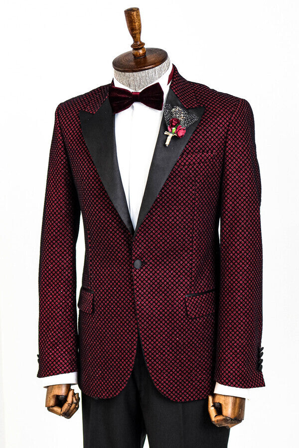KOALA SYDNEY Black Patterned Over Burgundy Men Singer Tuxedo Blazer -
