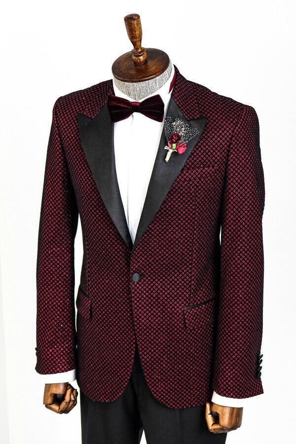 KOALA SYDNEY Black Patterned Over Burgundy Men Singer Tuxedo Blazer -