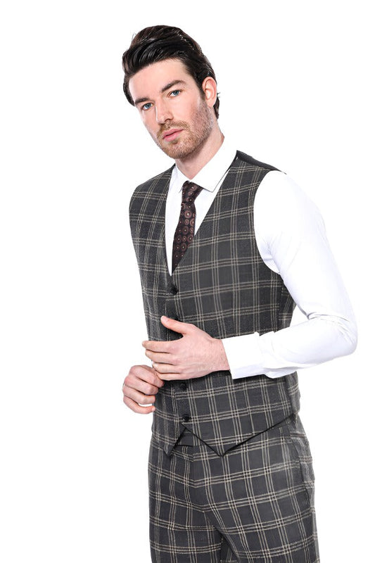 Black Plaid Men Vest