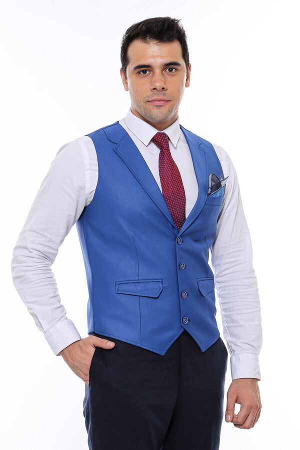 Blue Plain Collared Men's Vest