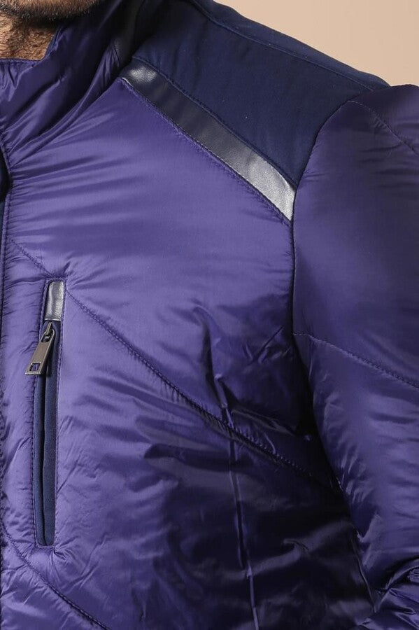 Blue Quilted Down Coat