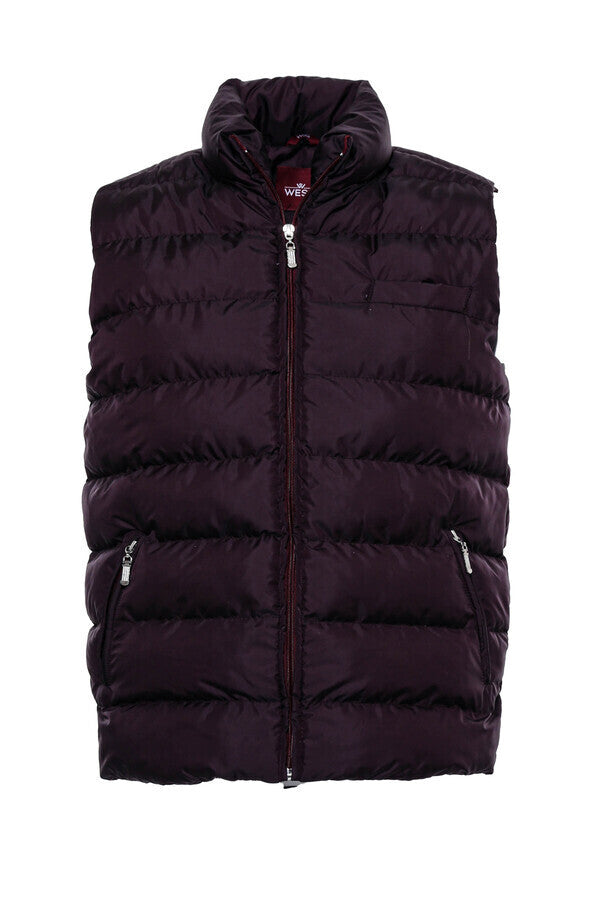 Quilted Zippered Burgundy Men Down Vest