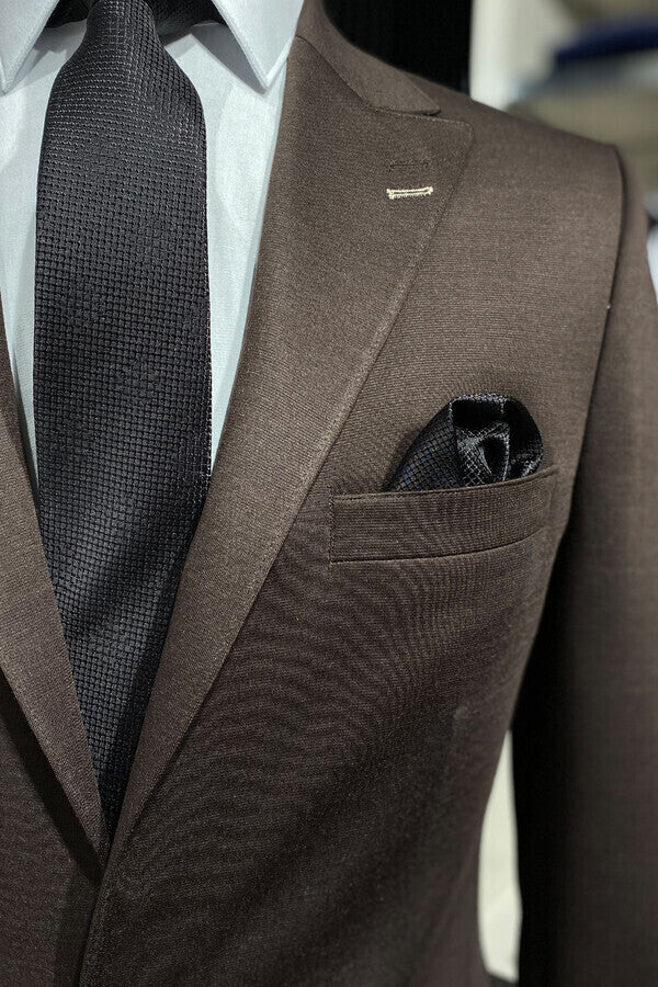 Brown Plain Slim-Fit Jacket -