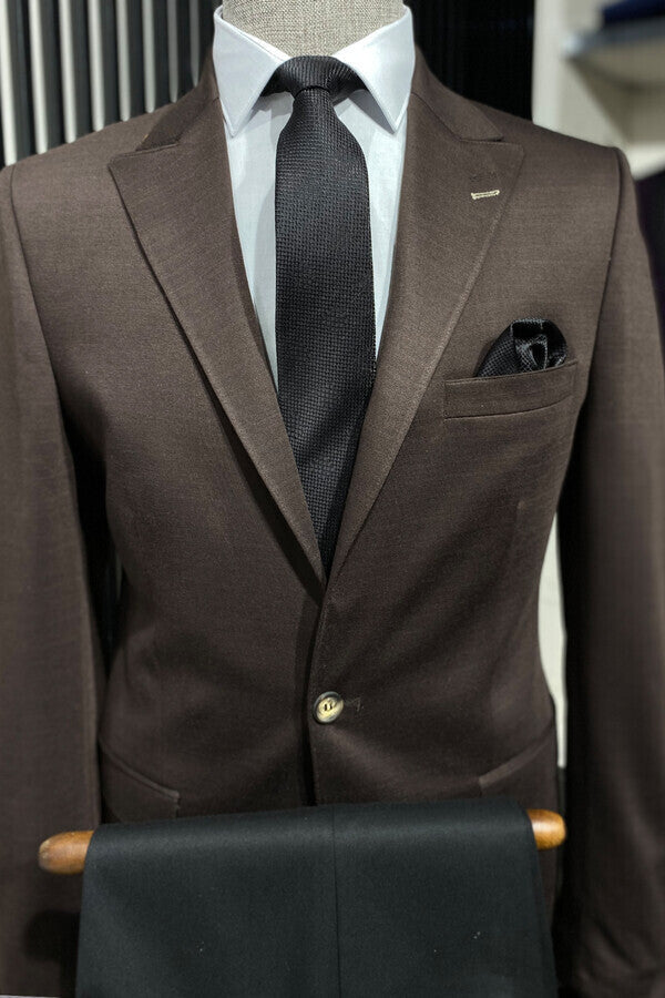Brown Plain Slim-Fit Jacket -