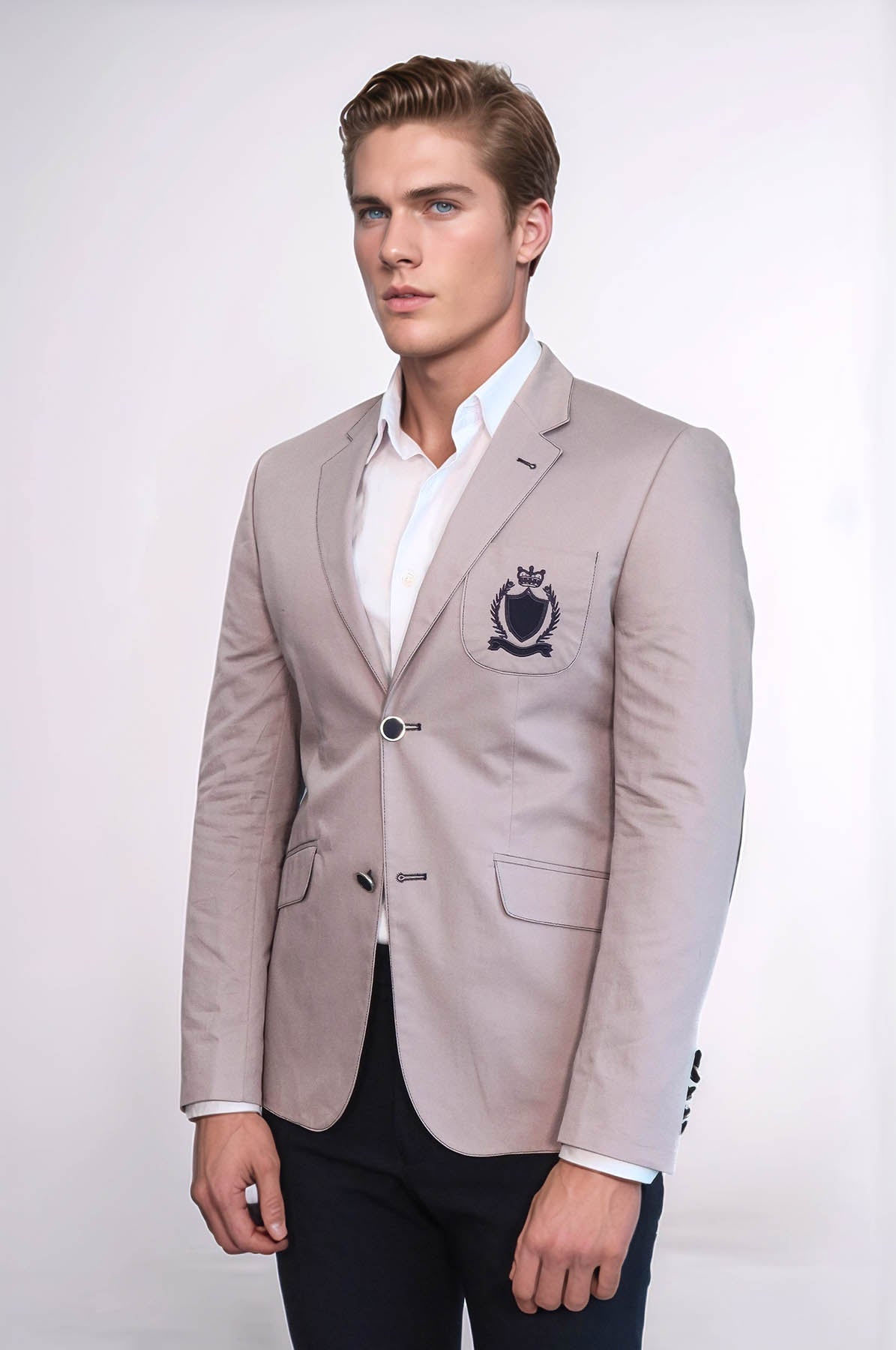 2 Buttons 3 Pockets Crested Cotton Light Pink Jacket