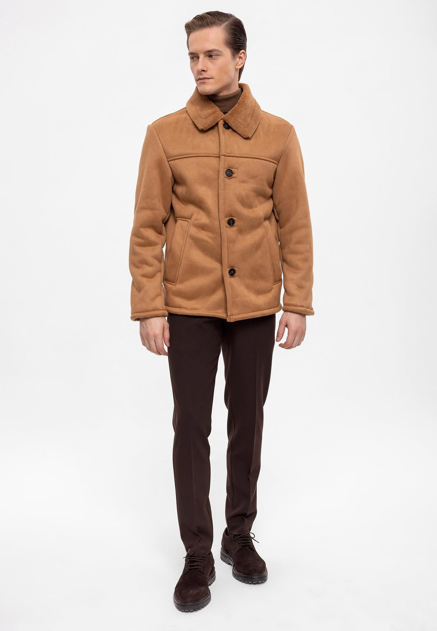 Camel Suede Jacket with Lining Detail