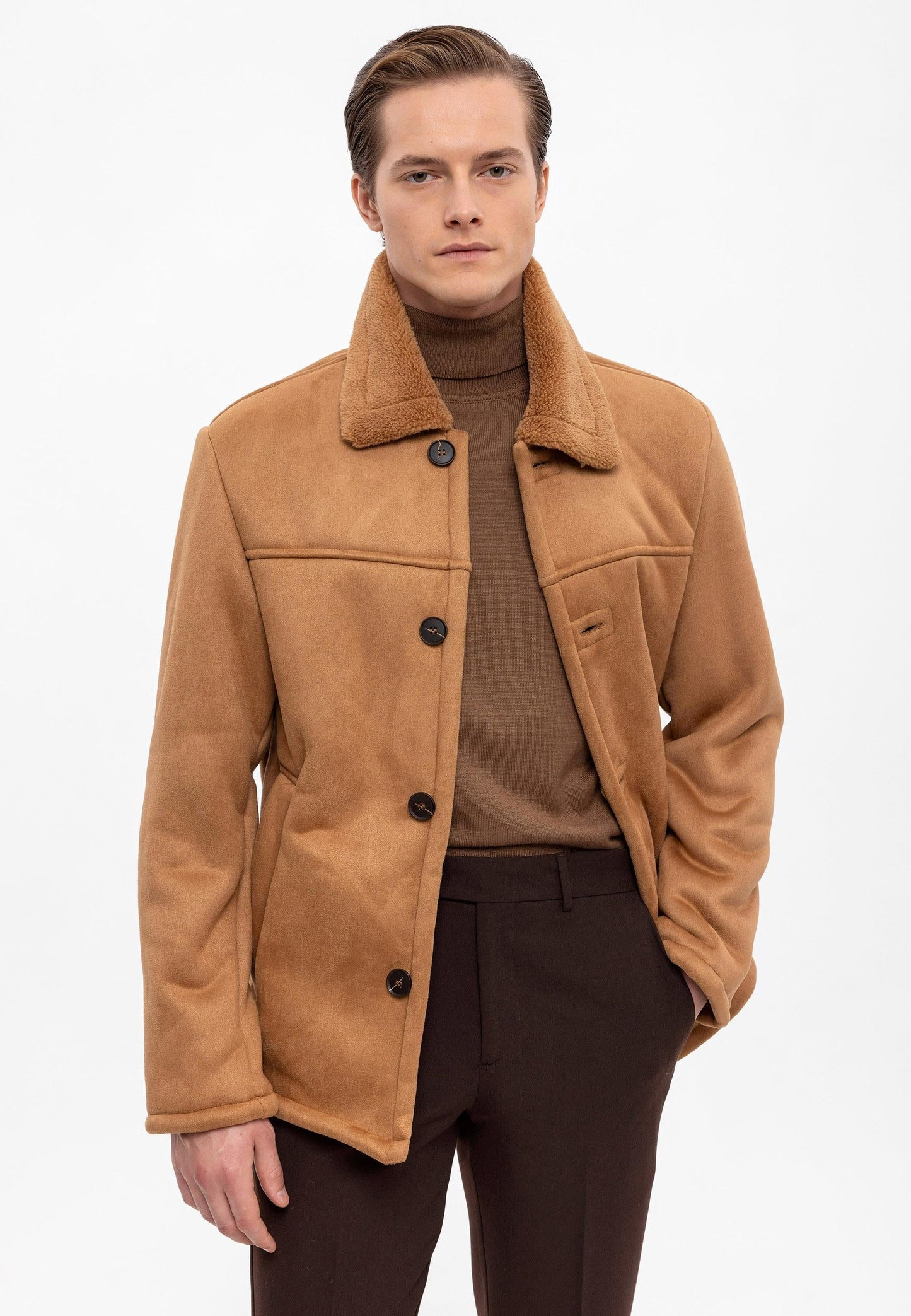 Camel Suede Jacket with Lining Detail