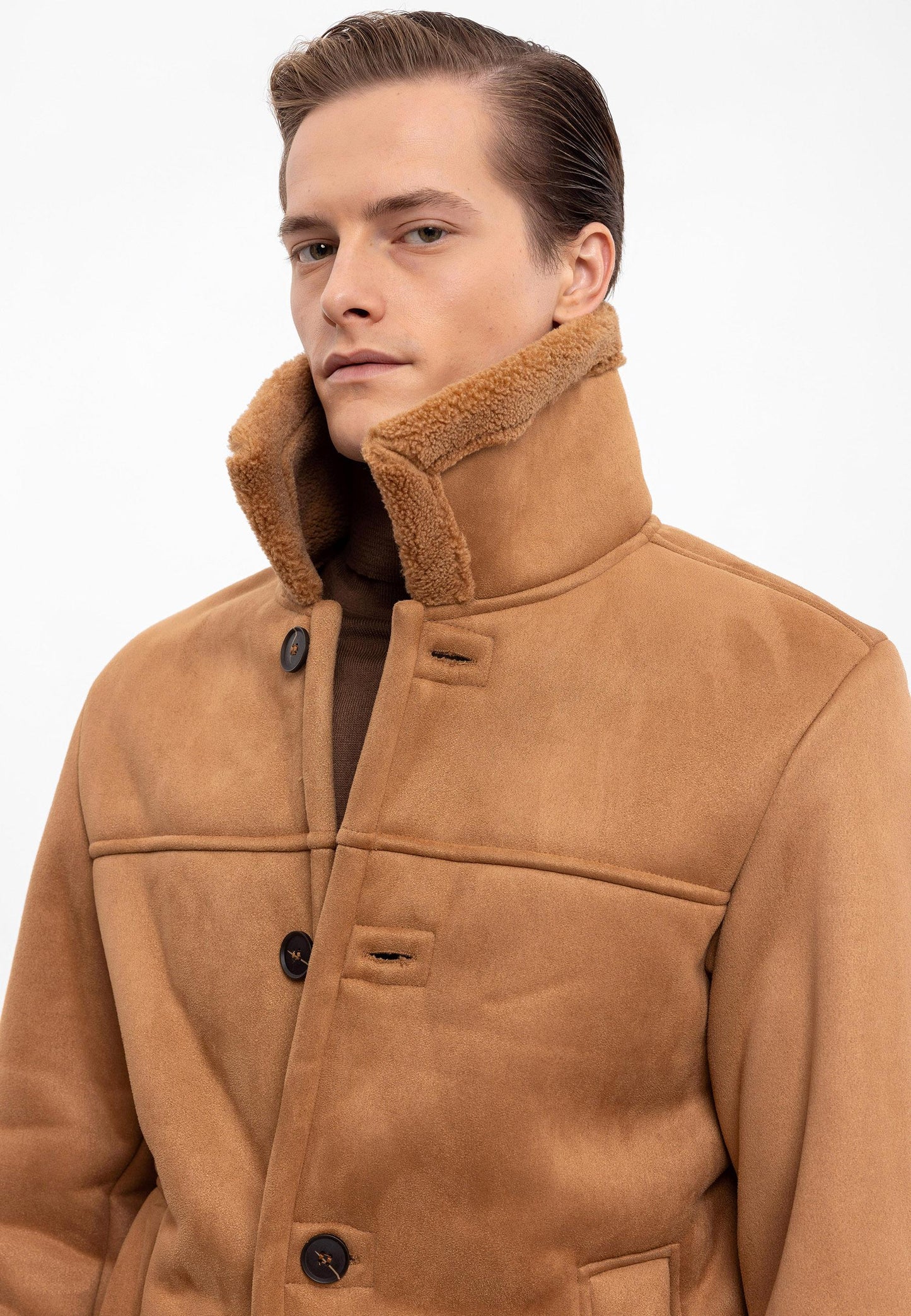 Camel Suede Jacket with Lining Detail